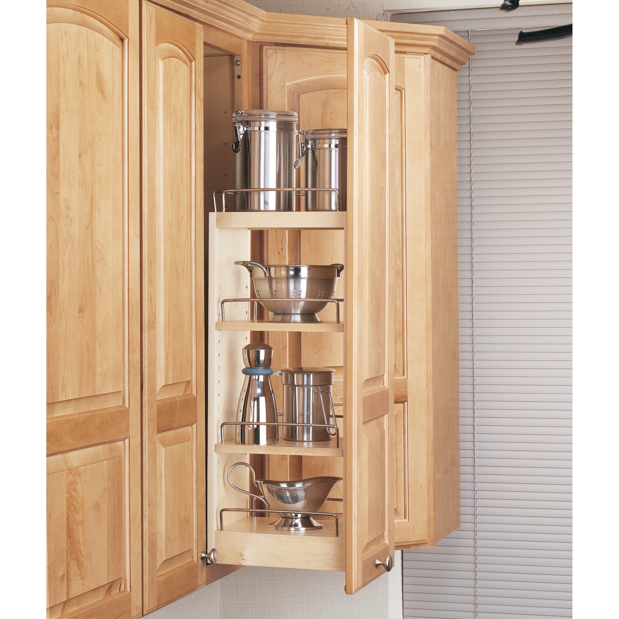 8 in Wood Pull Out Wall Cabinet Organizer Natural  8 in (203 mm) W x 10.75 in (273 mm) D x 26.25 in (667 mm) H