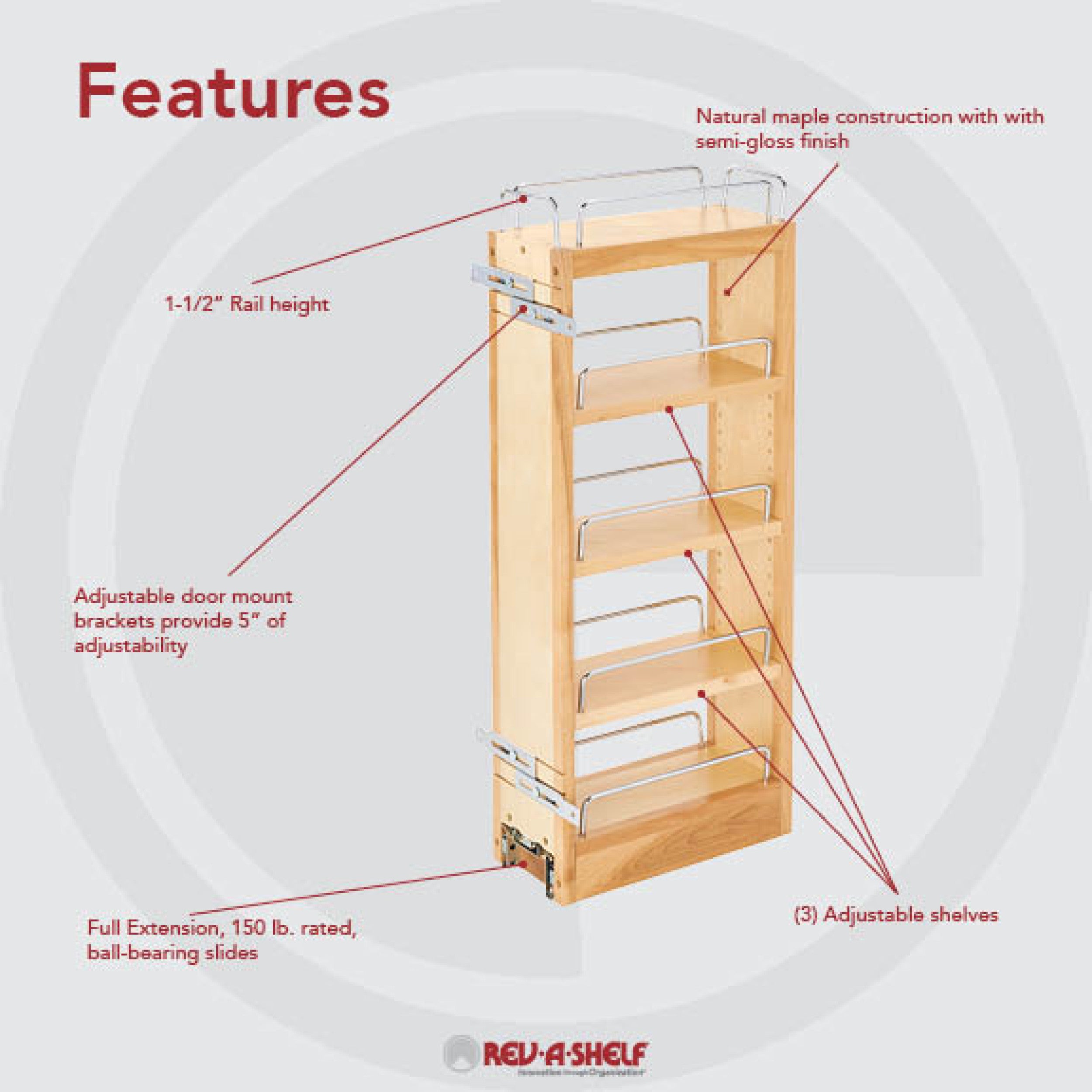 8 in Wood Pull Out Wall Cabinet Organizer Natural  8 in (203 mm) W x 10.75 in (273 mm) D x 26.25 in (667 mm) H