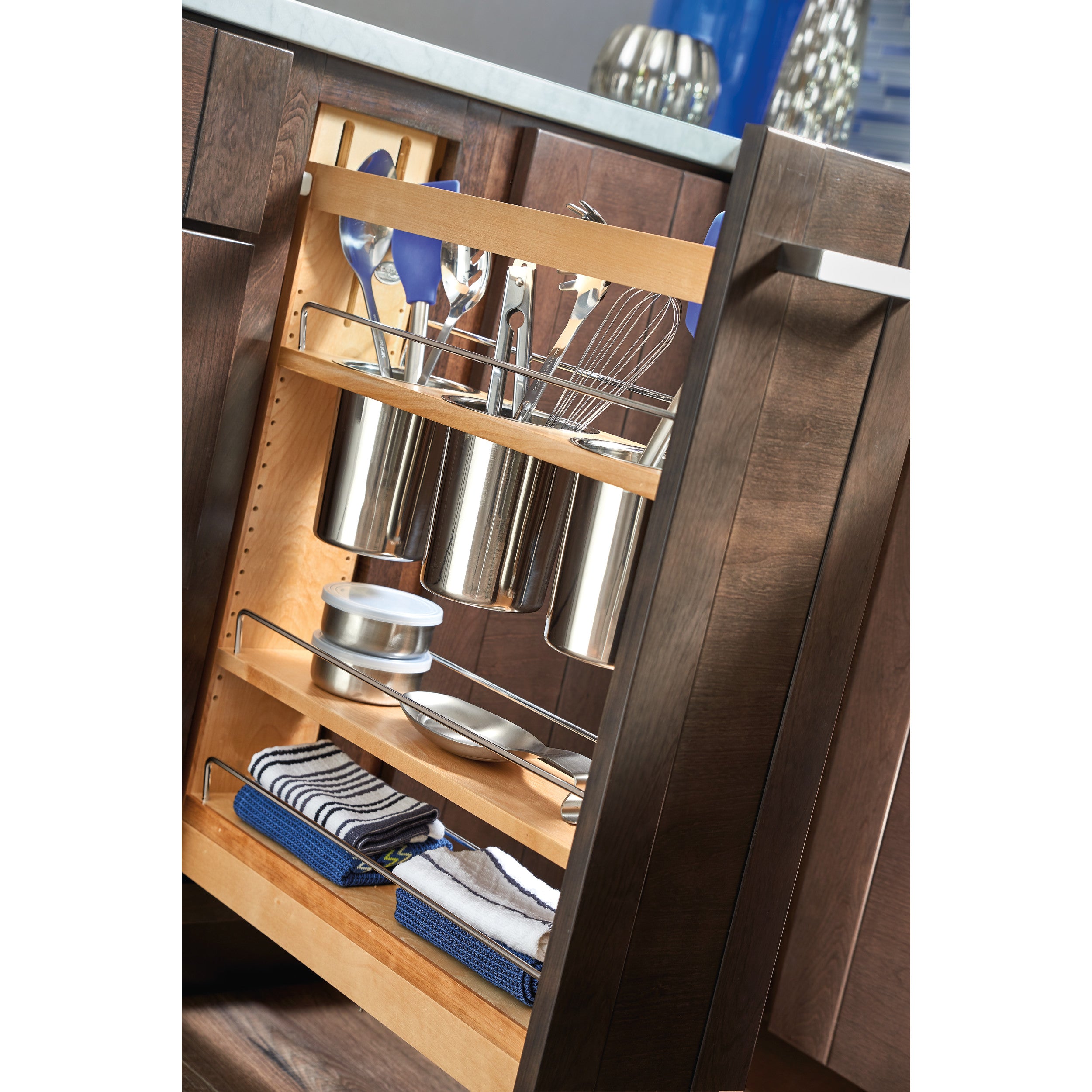5 in Base Cabinet Organizer w/ 3 Utensil Bins Natural  6 in (152 mm) W x 21.63 in (549 mm) D x 25.5 in (648 mm) H