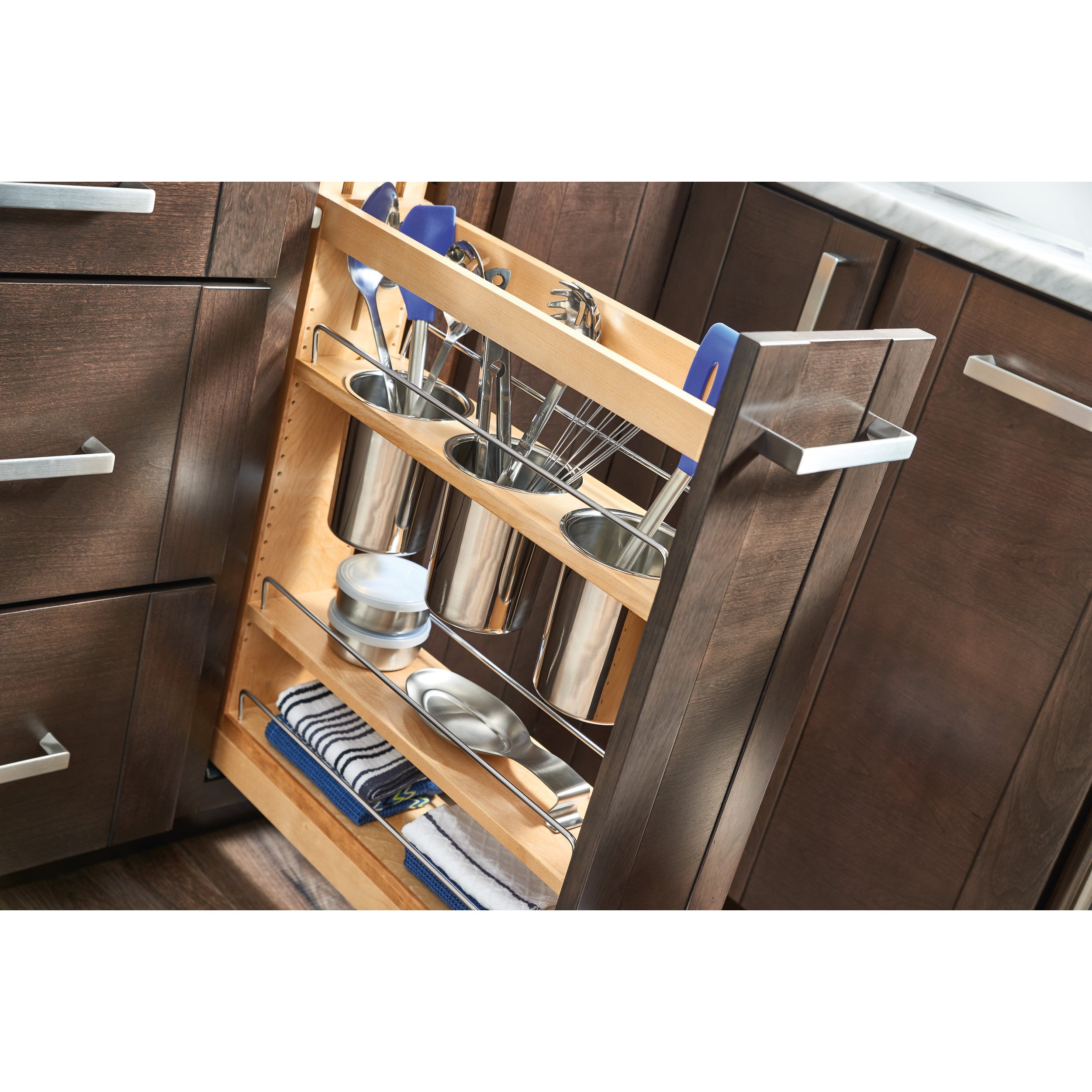 5 in Base Cabinet Organizer w/ 3 Utensil Bins Natural  6 in (152 mm) W x 21.63 in (549 mm) D x 25.5 in (648 mm) H