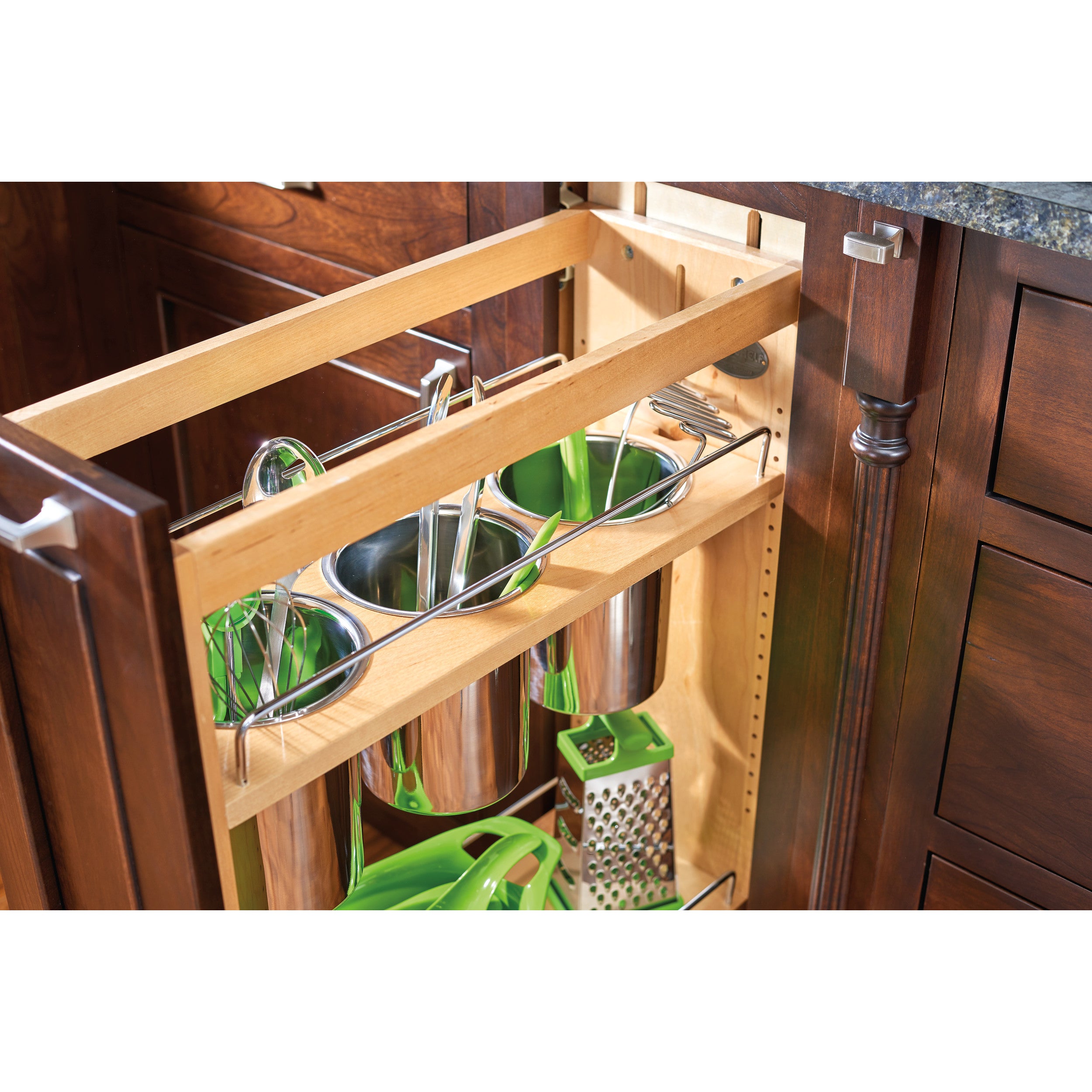 8 in Base Cabinet Organizer w/ 3 Utensil Bins Natural  8.75 in (222 mm) W x 21.63 in (549 mm) D x 25.5 in (648 mm) H