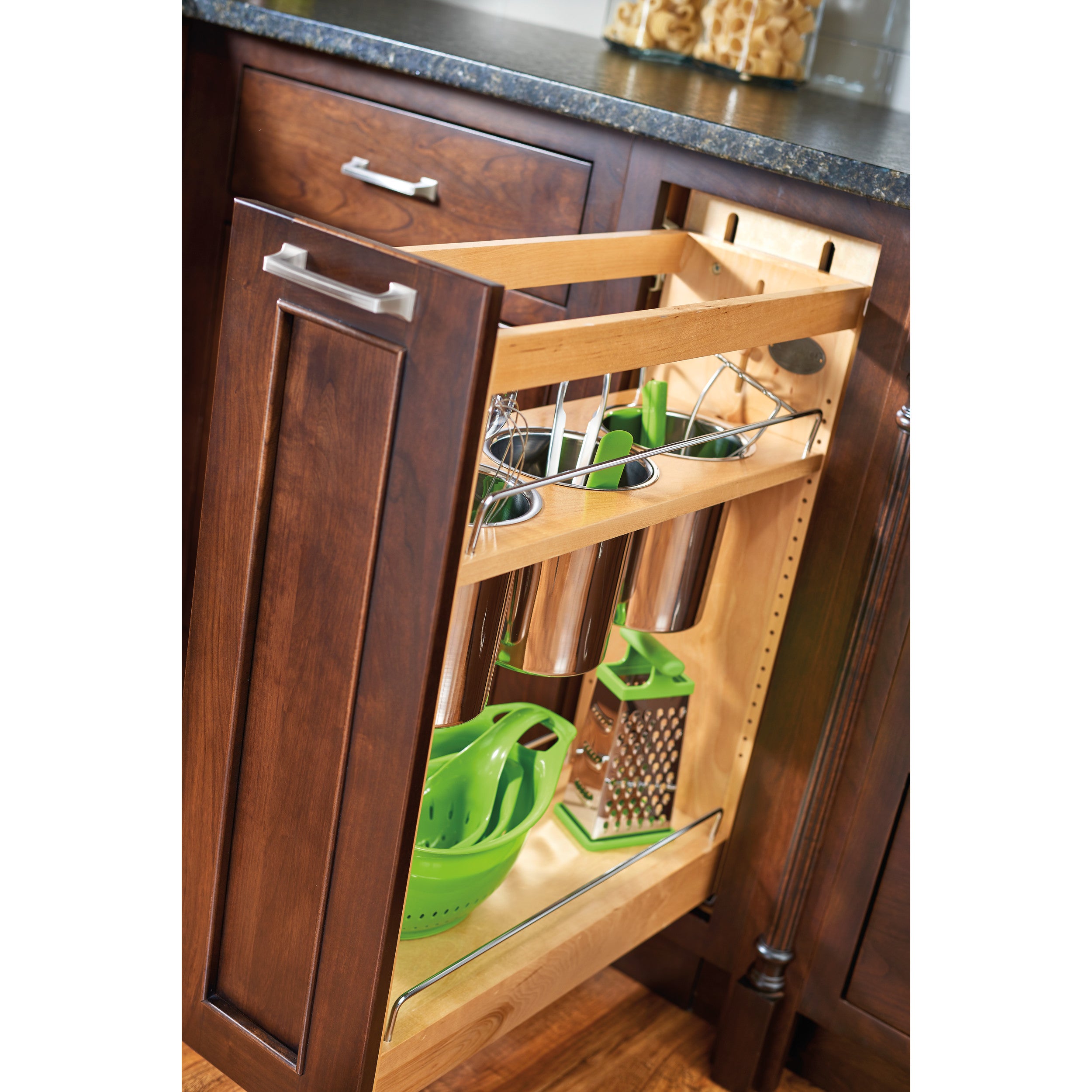 8 in Base Cabinet Organizer w/ 3 Utensil Bins Natural  8.75 in (222 mm) W x 21.63 in (549 mm) D x 25.5 in (648 mm) H