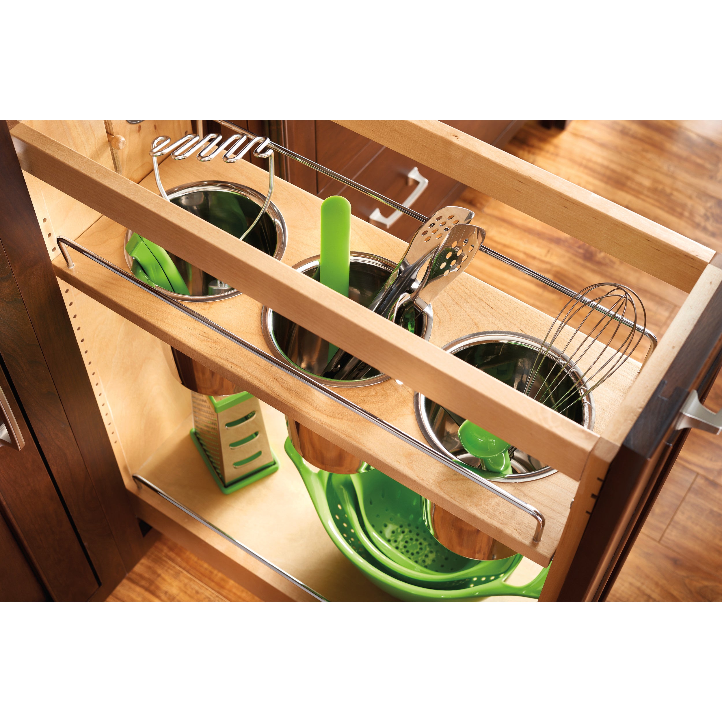 8 in Base Cabinet Organizer w/ 3 Utensil Bins Natural  8.75 in (222 mm) W x 21.63 in (549 mm) D x 25.5 in (648 mm) H