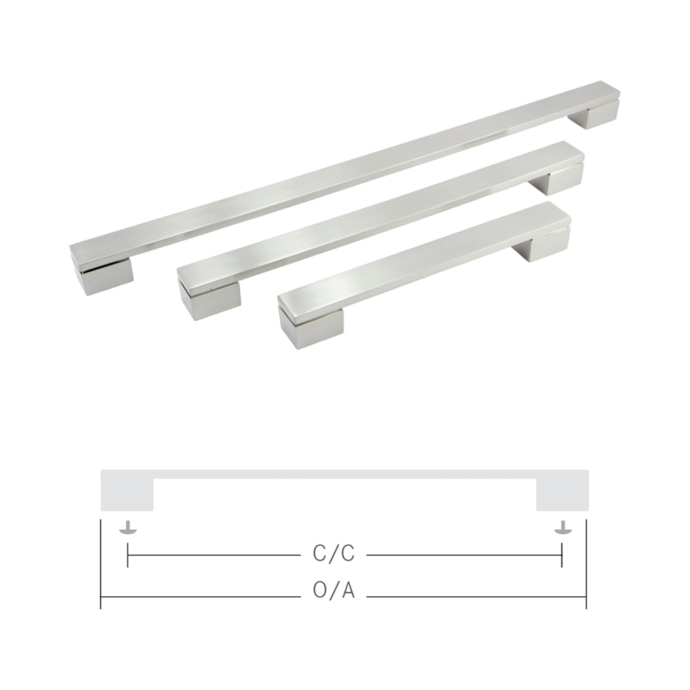 Handle Square C/C 160mm O/A 189mm Brush Ni