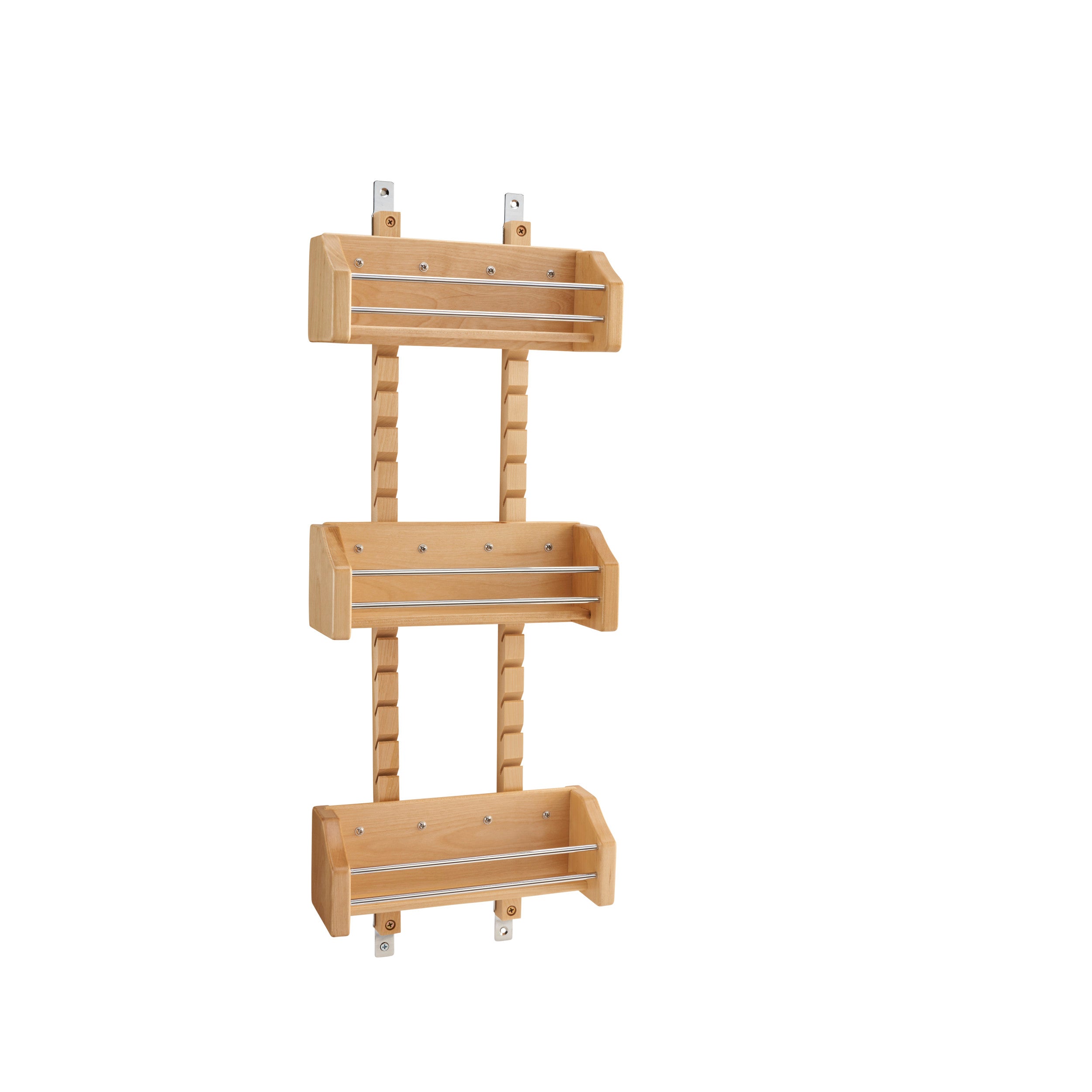 Small Adjustable Door mount Spice Rack Natural with 3 bins 10.13 in (257 mm) W x 4 in (102 mm) D x 25 in (635 mm) H