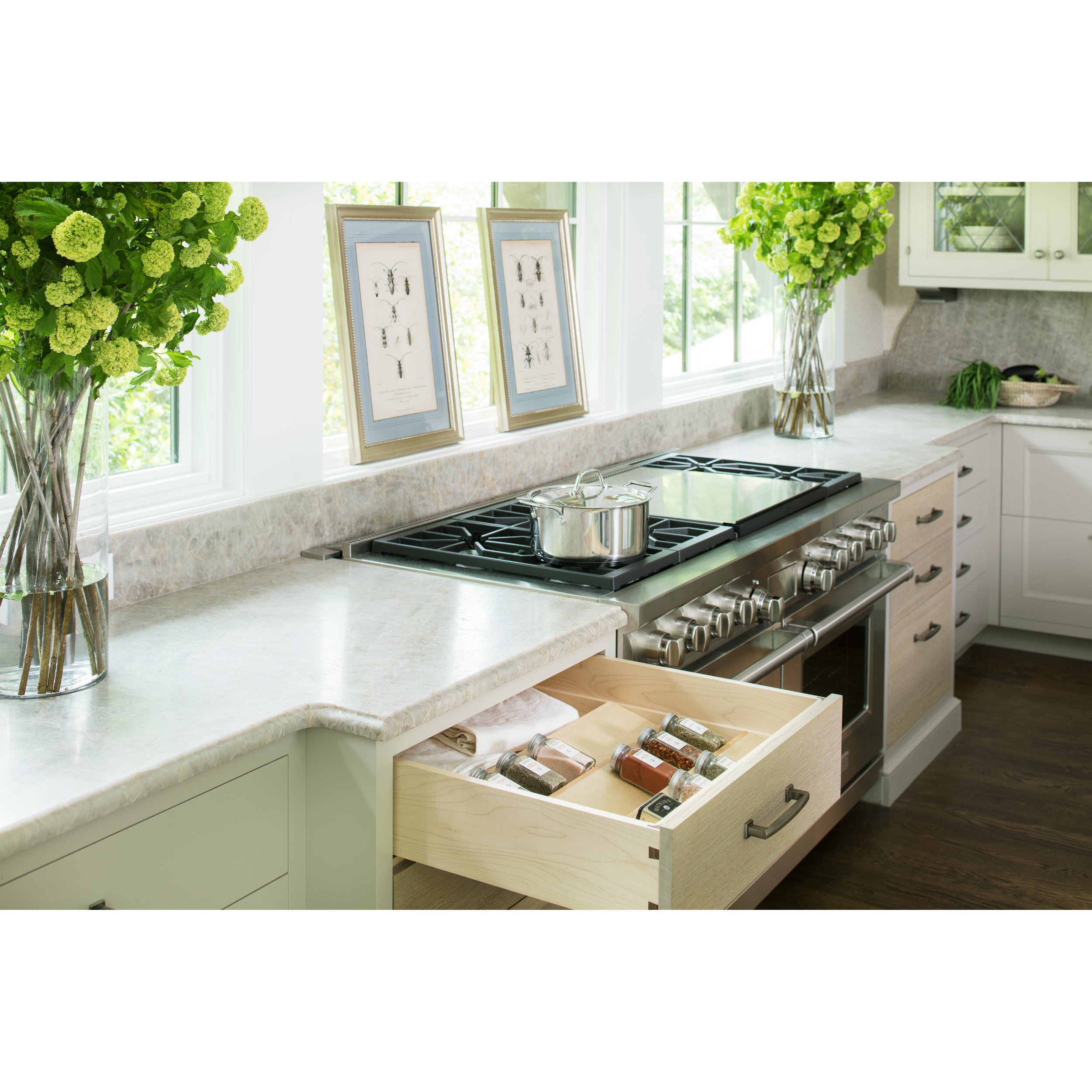 22 in Wood Spice Drawer Insert Natural  22 in (559 mm) W x 19.75 in (502 mm) D x 1.55 in (39 mm) H