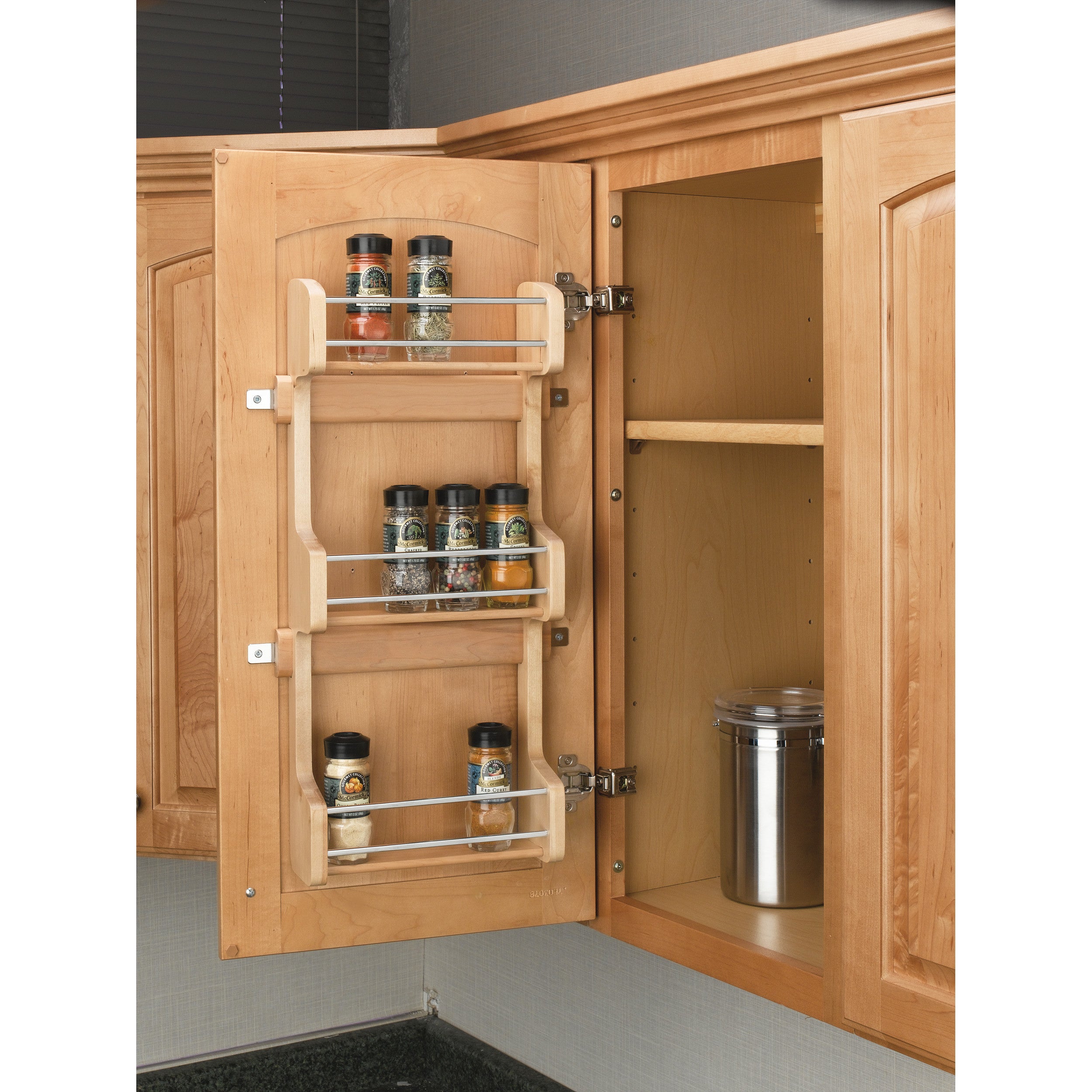 15 in Cabinet Door mount Wood 3-Shelf Spice Rack Natural  10.5 in (267 mm) W x 3.13 in (80 mm) D x 21.25 in (540 mm) H