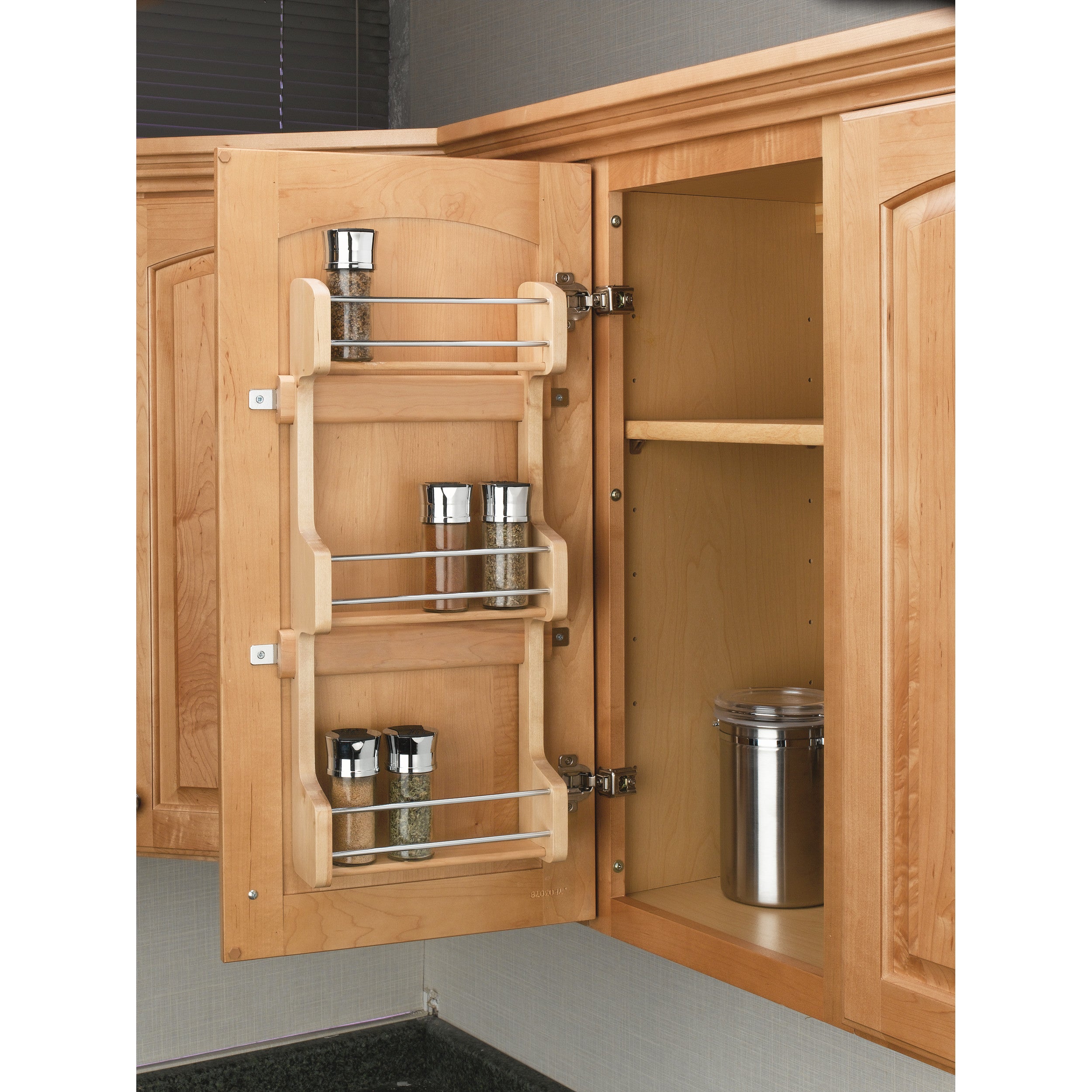15 in Cabinet Door mount Wood 3-Shelf Spice Rack Natural  10.5 in (267 mm) W x 3.13 in (80 mm) D x 21.25 in (540 mm) H