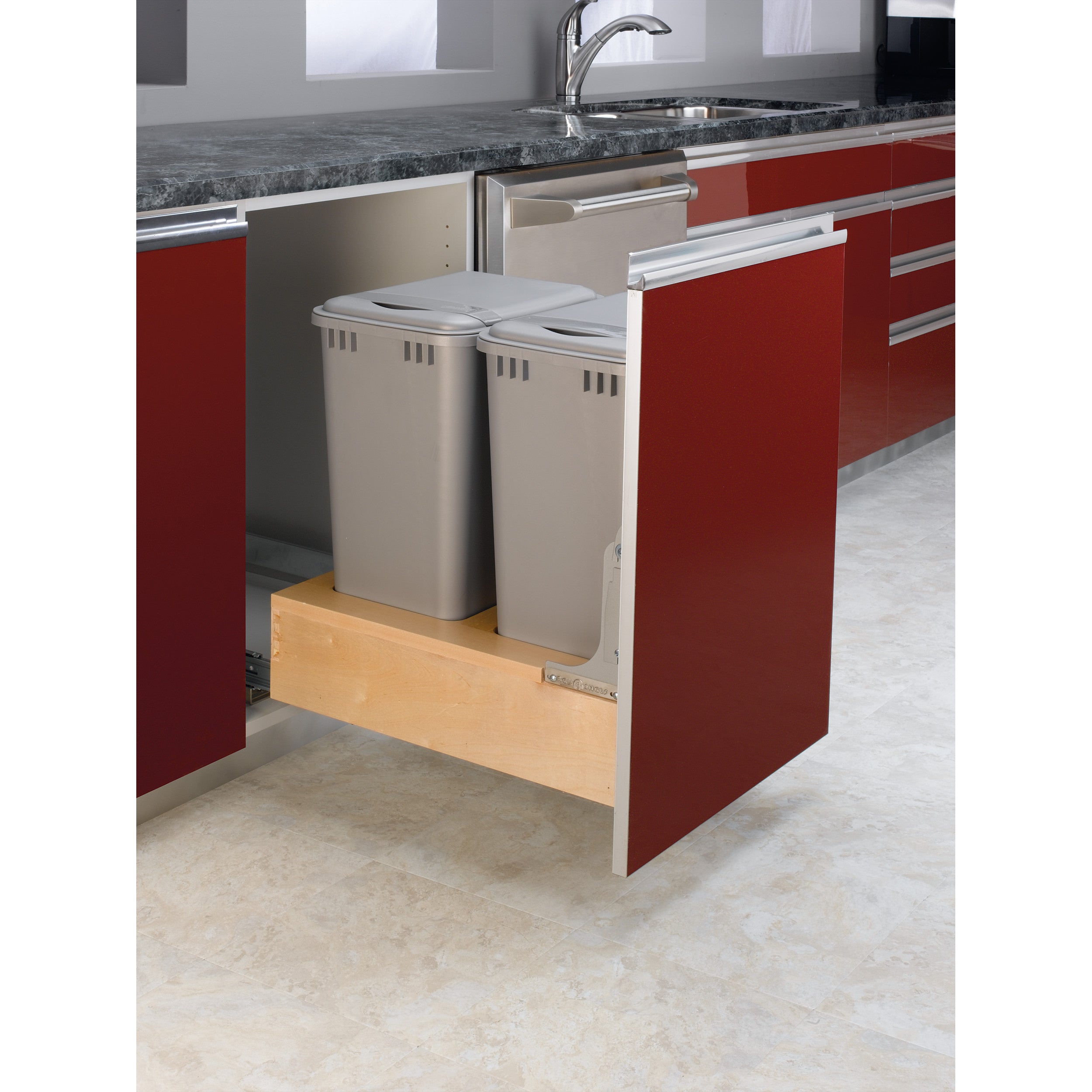 Double 50 Qrt Pull-Out Waste Container Natural  17.25 in (438 mm) W x 21.75 in (552 mm) D x 23.19 in (589 mm) H