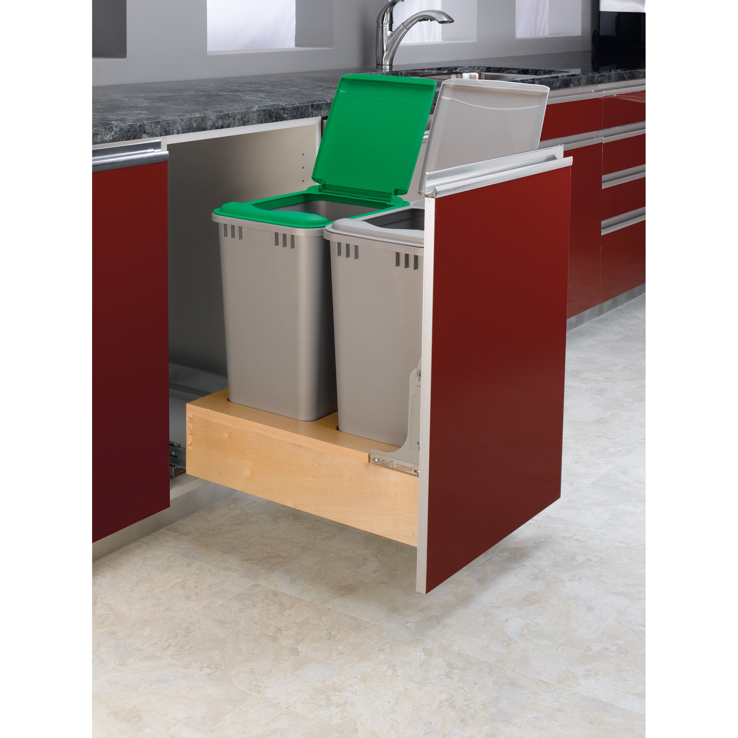 Double 50 Qrt Pull-Out Waste Container Natural  17.25 in (438 mm) W x 21.75 in (552 mm) D x 23.19 in (589 mm) H