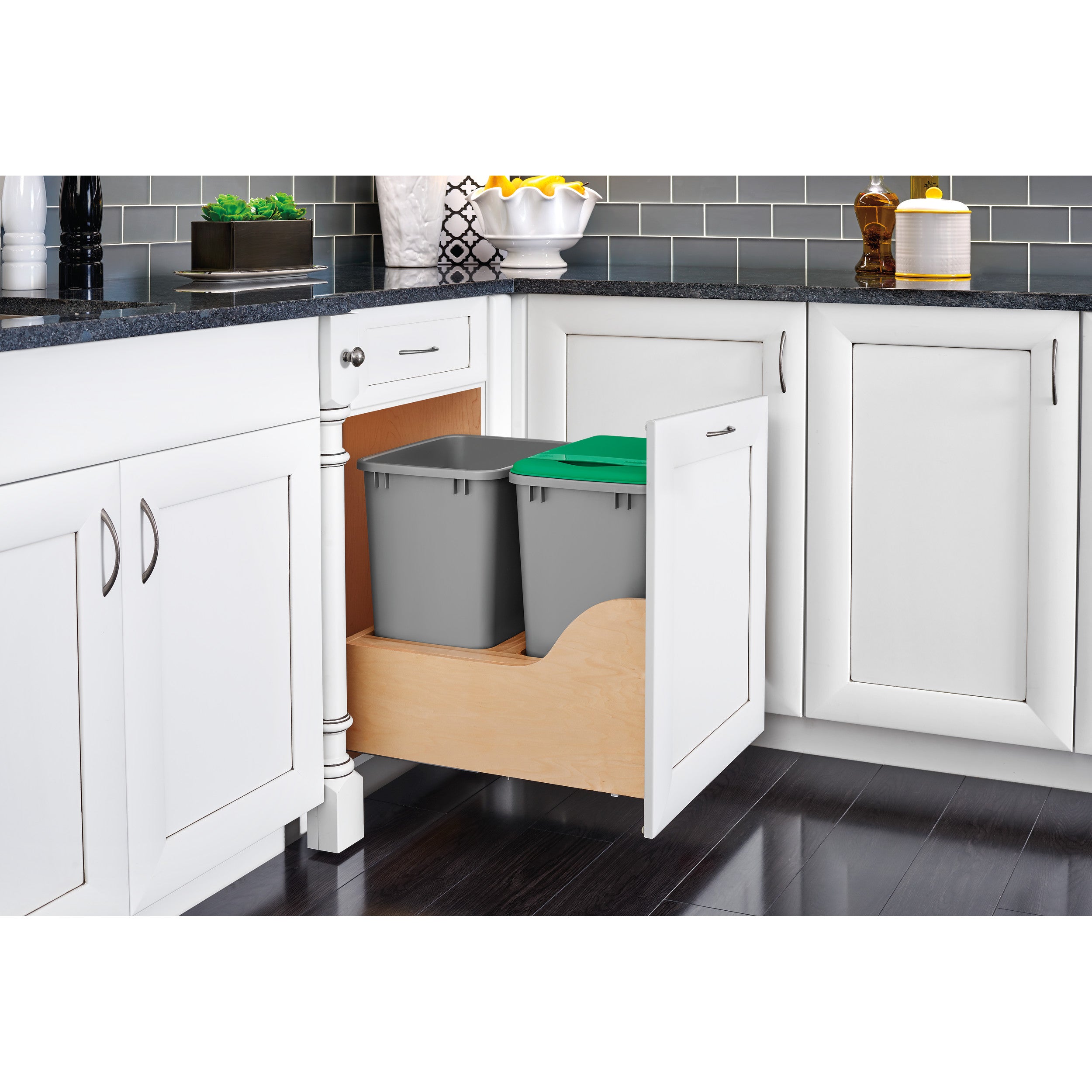 Double 35 Qrt Pull-Out Waste Container Natural  18 in (457 mm) W x 21.67 in (550 mm) D x 20.38 in (518 mm) H