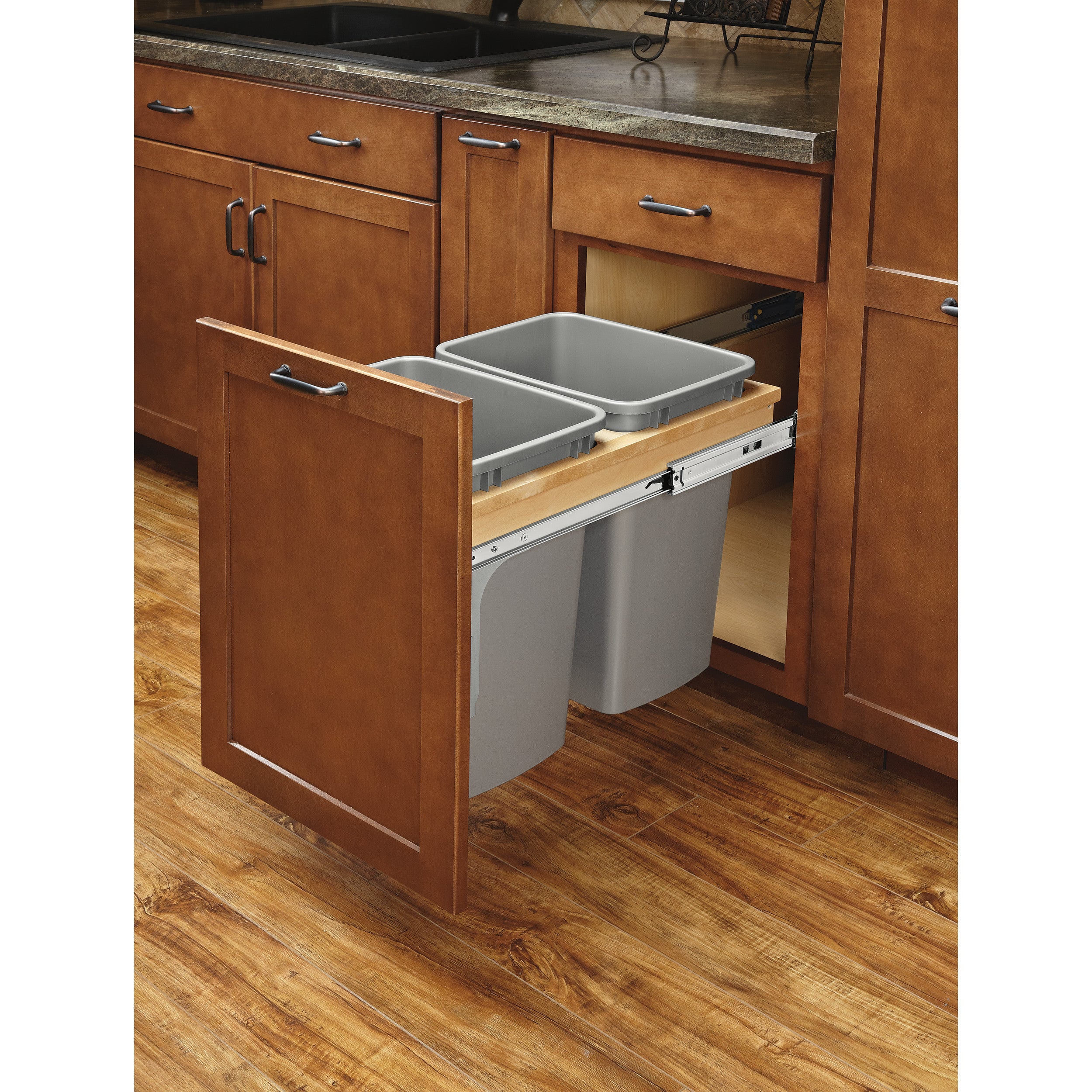Double 35 Qrt Top mount Waste Container w/Soft-Close (1-1/2" faceframe) Natural  15 in (381 mm) W x 22.75 in (578 mm) D x 17.88 in (454 mm) H
