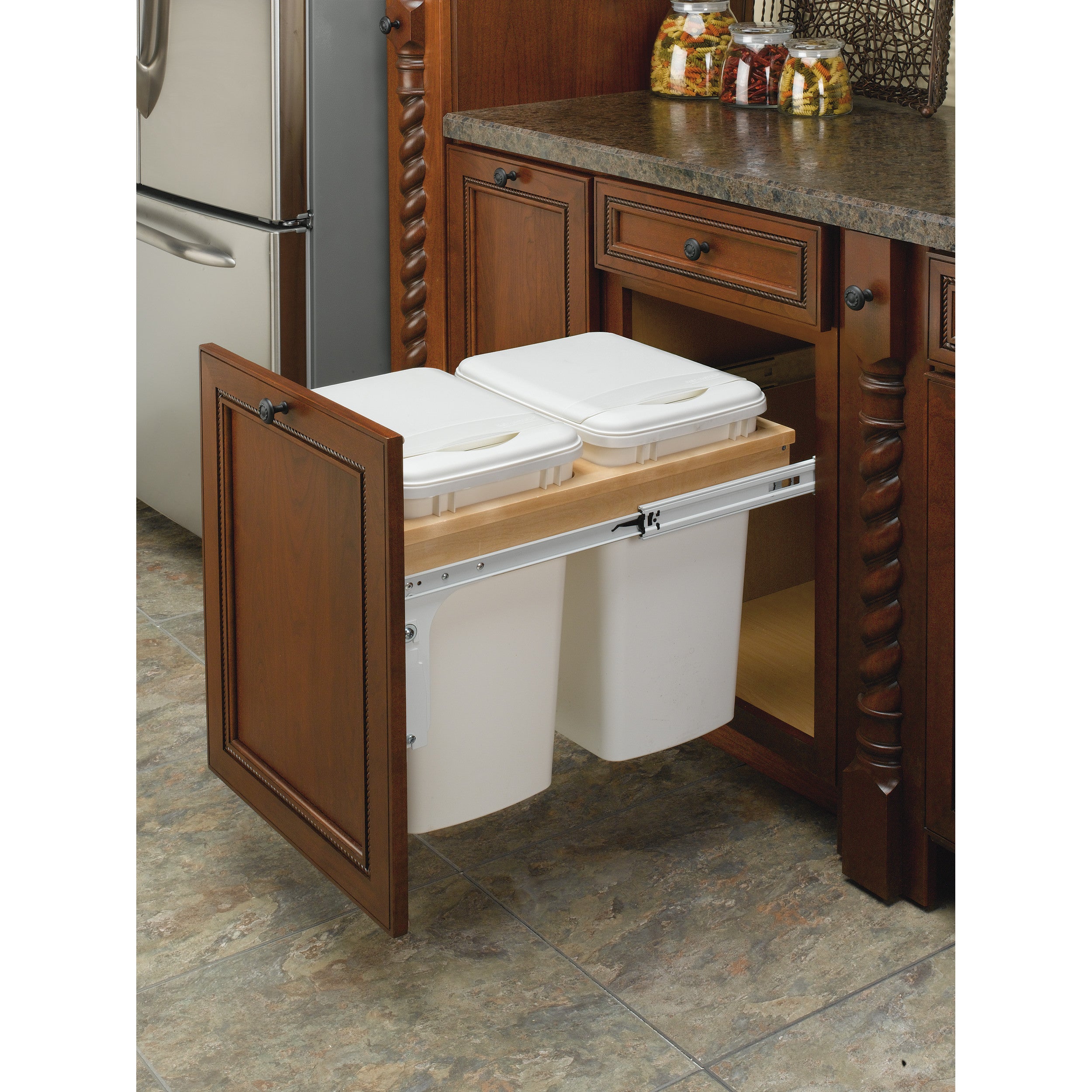 Double 35 Qrt Top mount Waste Container (1-1/2" faceframe) Natural  15 in (381 mm) W x 22.5 in (572 mm) D x 17.88 in (454 mm) H