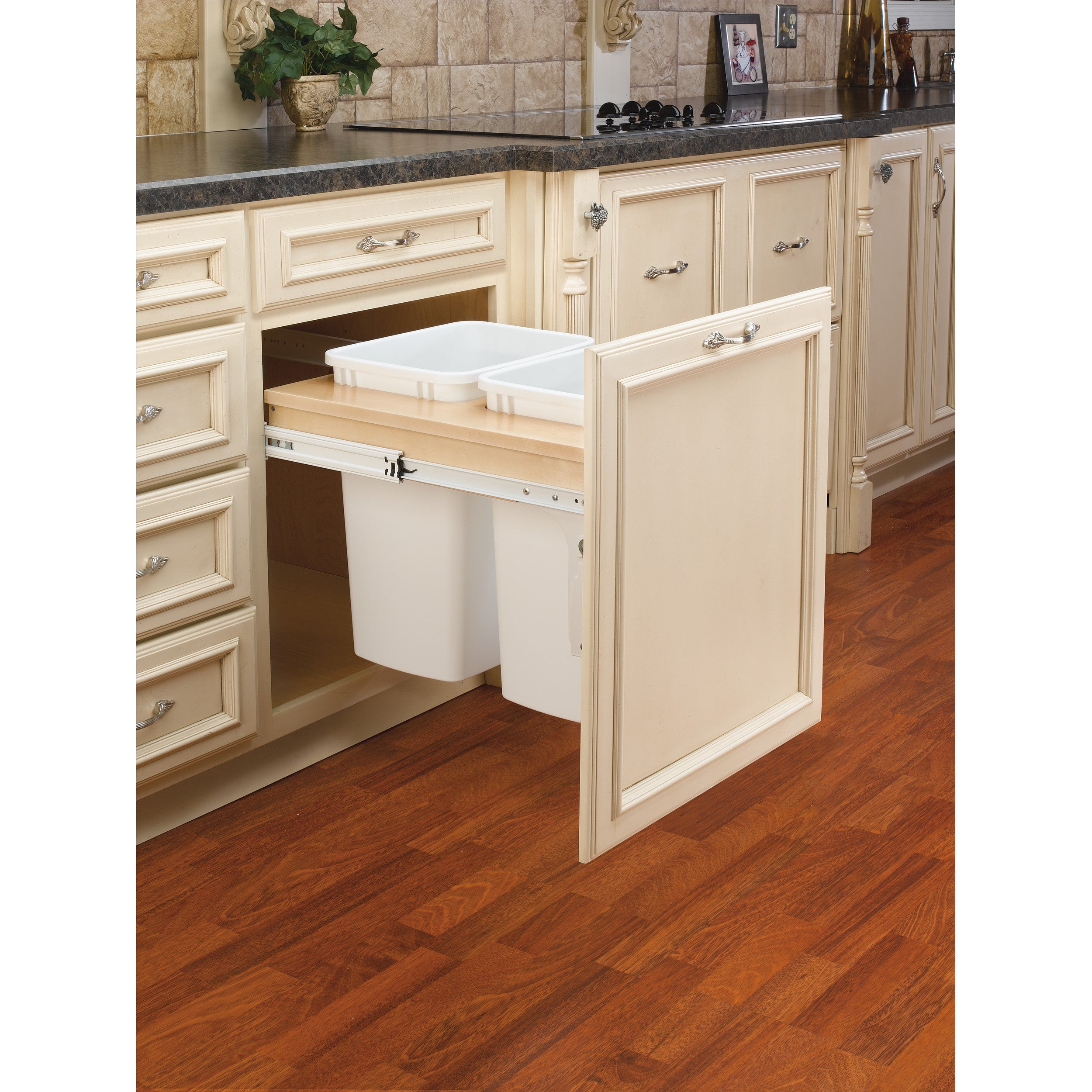Double 35 Qrt Top mount Waste Container (1-5/8" faceframe) Natural  17.75 in (451 mm) W x 22.75 in (578 mm) D x 17.88 in (454 mm) H