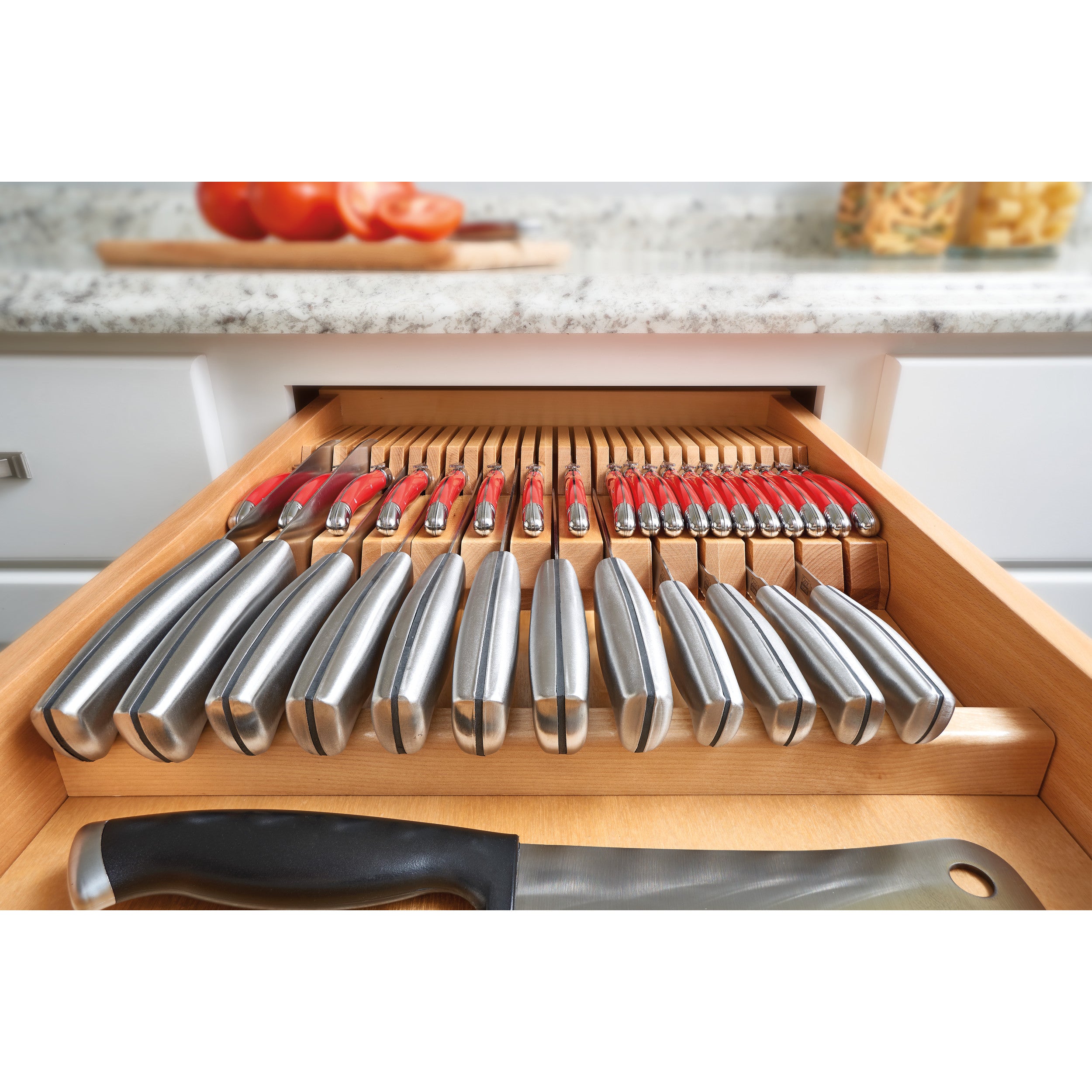 Double Knife Block Drawer Insert-Wood Natural  18.5 in (470 mm) W x 22 in (559 mm) D x 2 in (51 mm) H