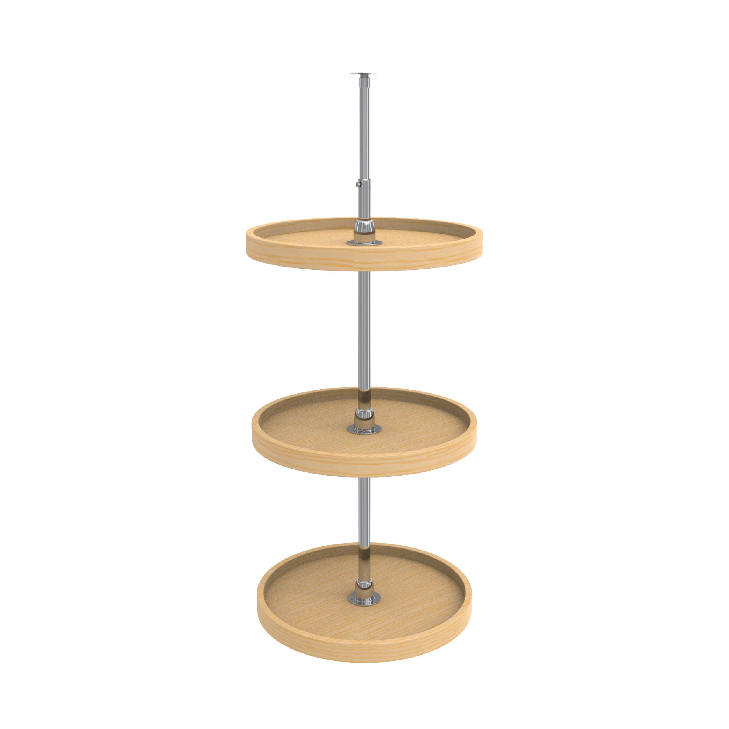 18 in Wood Full Circle Lazy Susans 3-Shelf w/long post Natural  18 in (457 mm) W x 18 in (457 mm) D x 38 in (965 mm) H