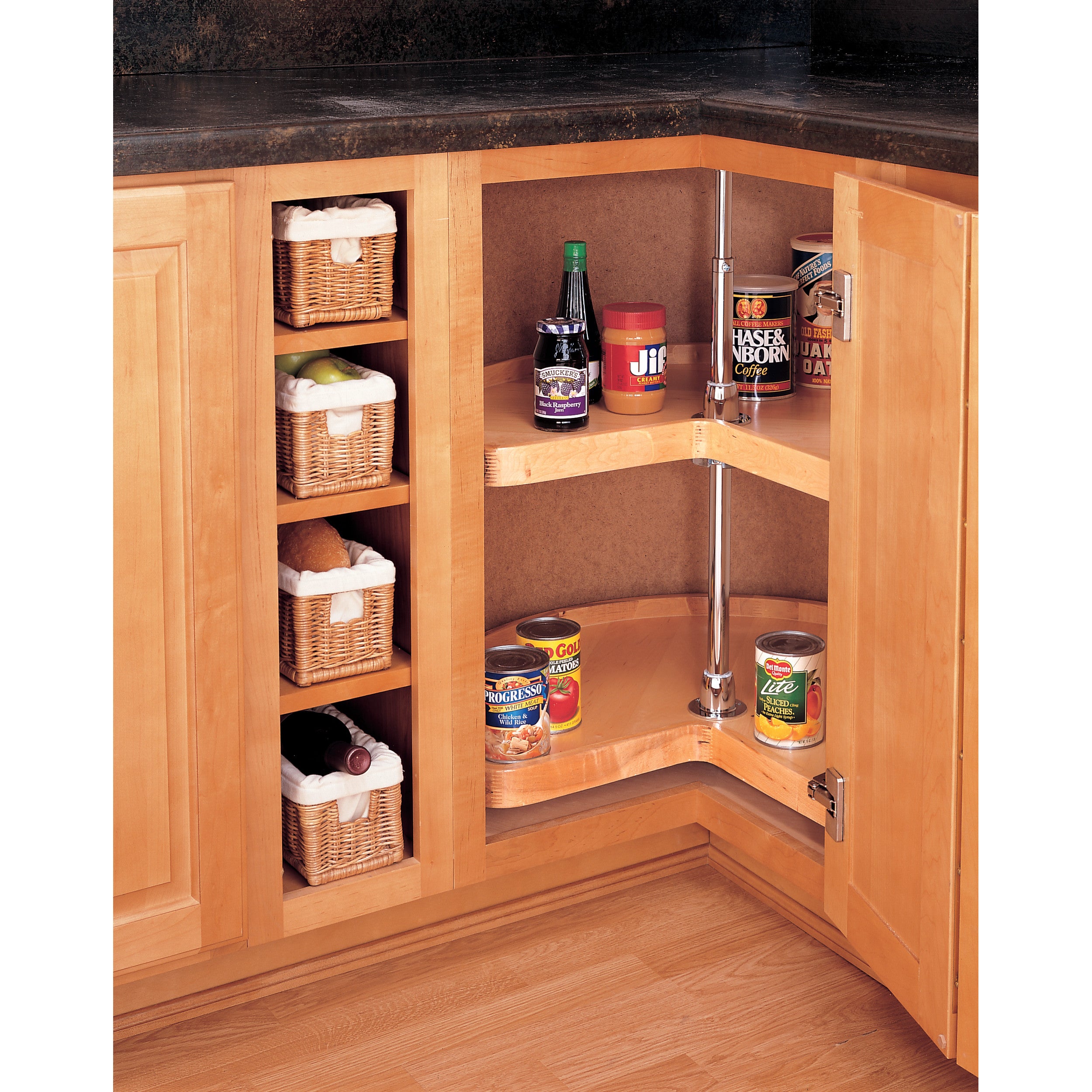 28 in Wood Kidney Lazy Susans 2-Shelf Natural  28 in (711 mm) W x 28 in (711 mm) D x 26 in (660 mm) H
