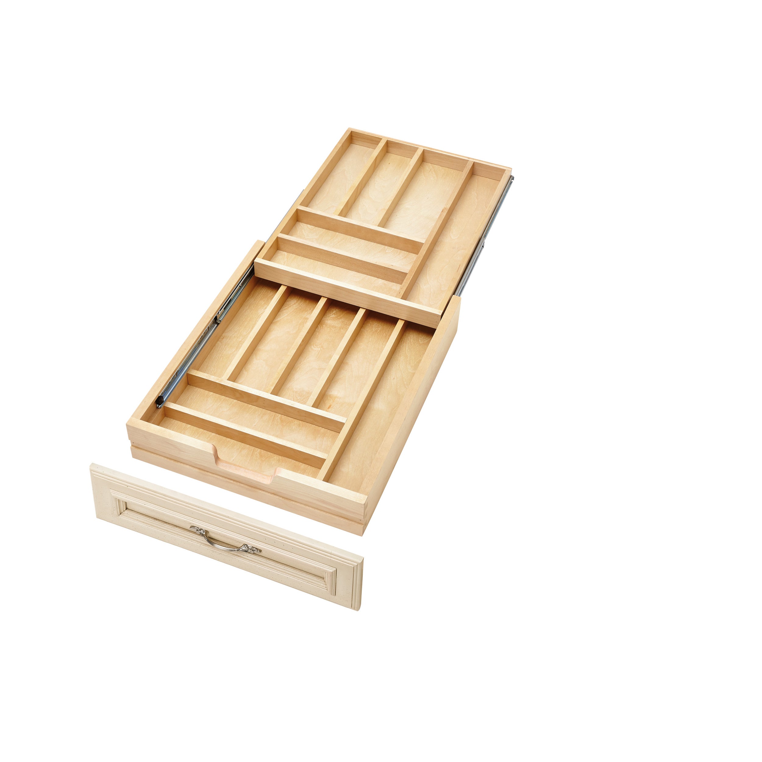 18 in Tiered Cutlery Drawer system Soft Close Natural  18 in (457 mm) W x 21.5 in (546 mm) D x 4.31 in (109 mm) H