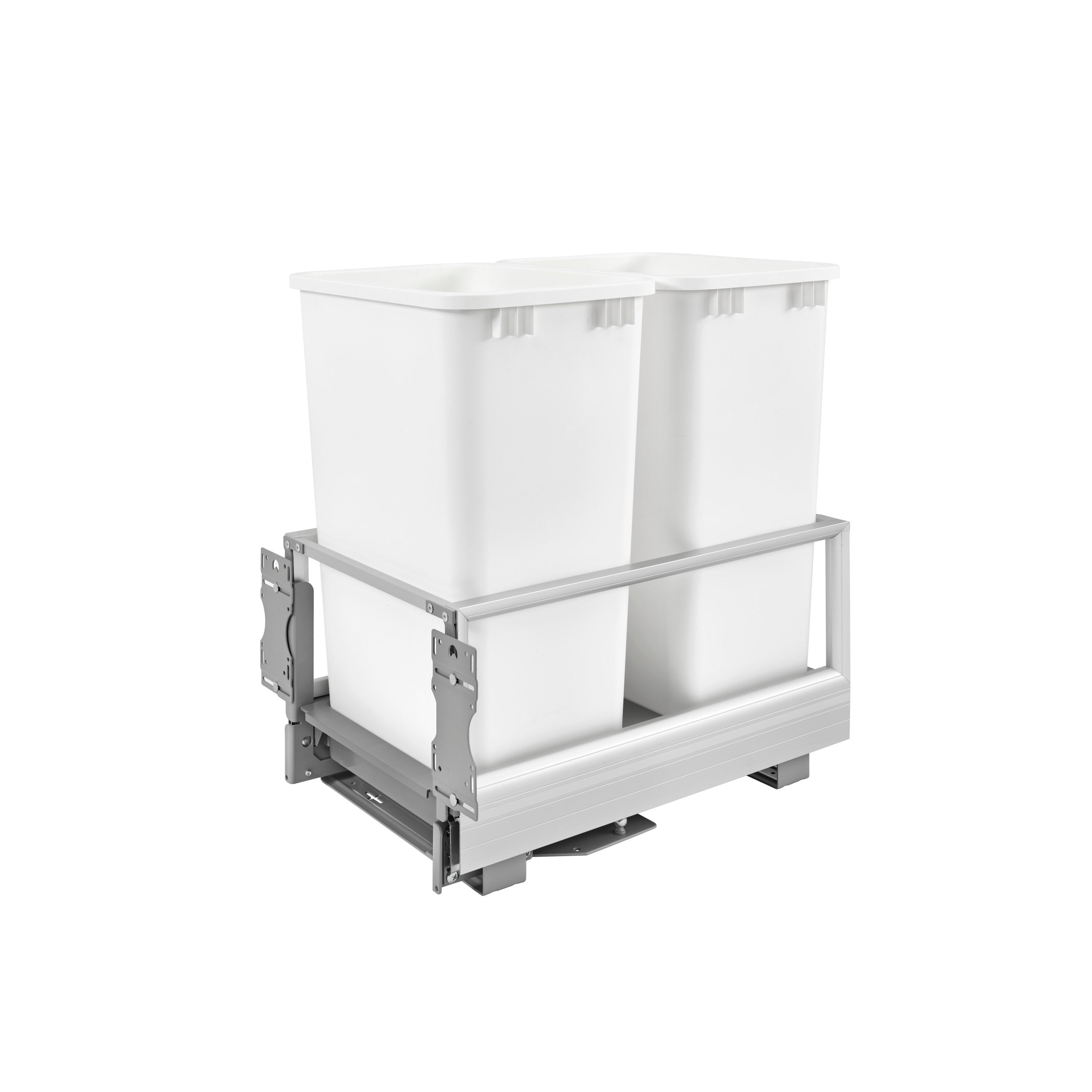Double 50 Qrt Pull-Out Waste Container w/Rev-A-Motion White  15.63 in (397 mm) W x 22 in (559 mm) D x 23.5 in (597 mm) H