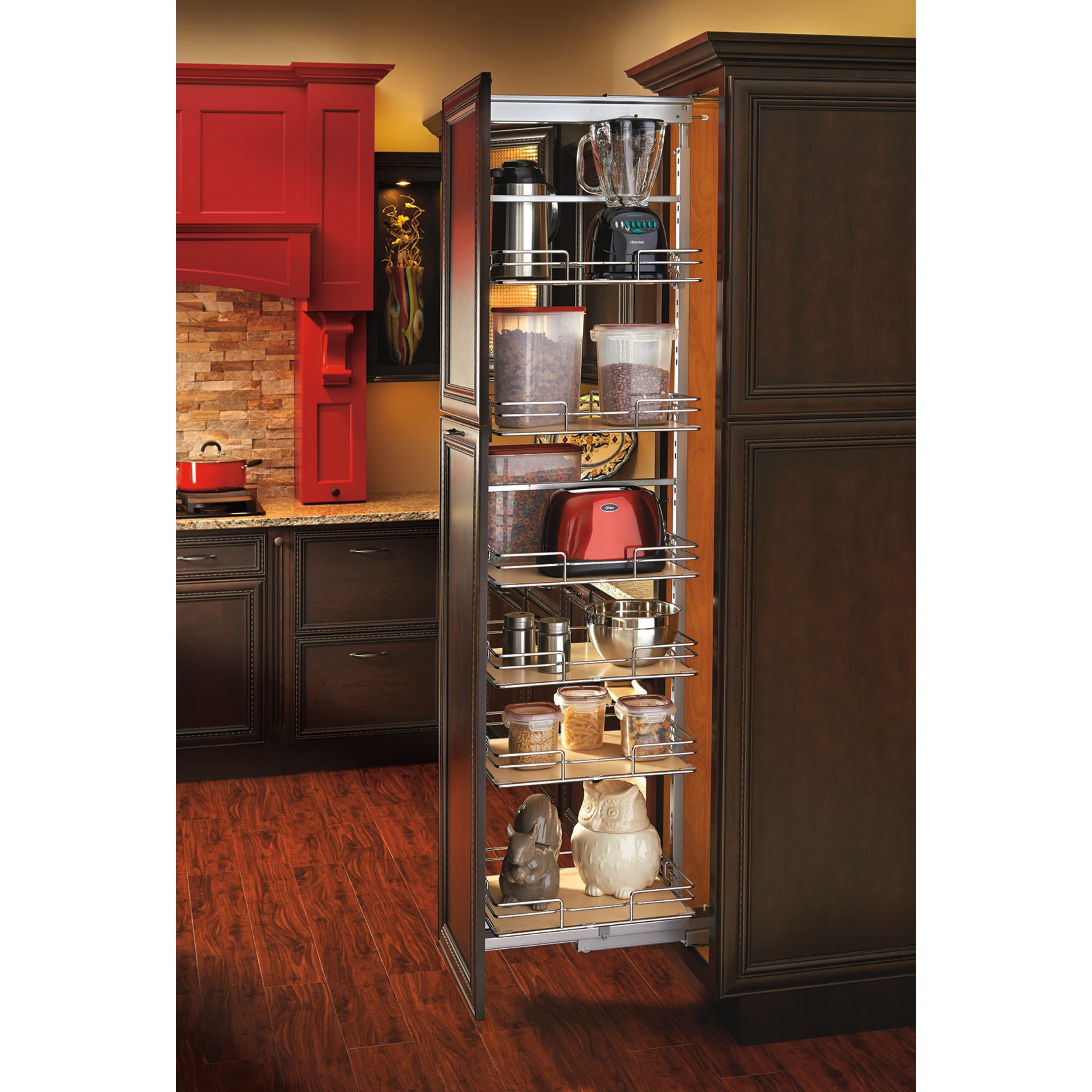 9 in Tall Pullout Maple Pantry w/Soft-Close Chrome  8.63 in (219 mm) W x 19.5 in (495 mm) D x 59.5 in (1511 mm) H