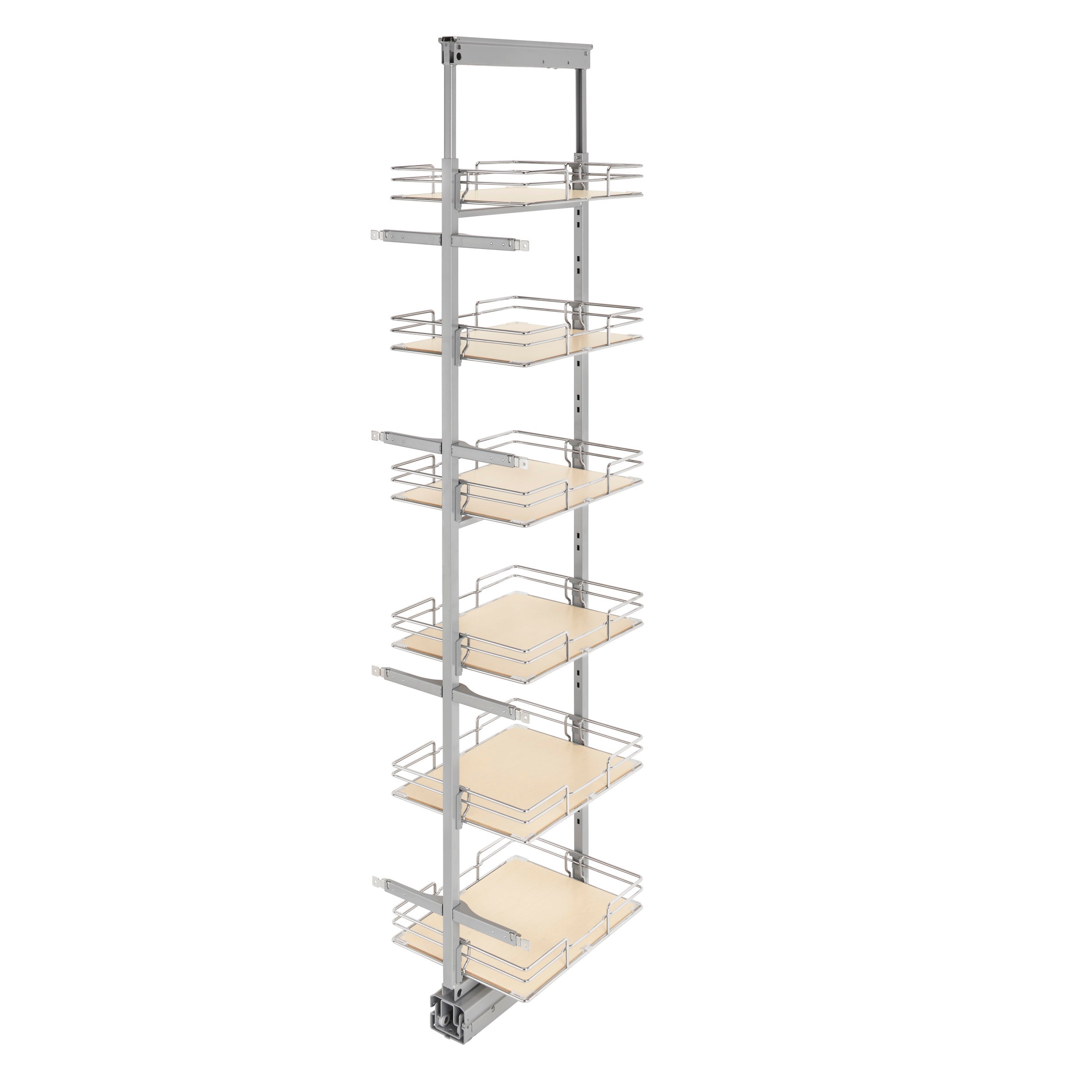 14 in Extra Tall Pullout Maple Pantry w/Soft-Close Chrome  14.5 in (368 mm) W x 19.5 in (495 mm) D x 74.88 in (1902 mm) H