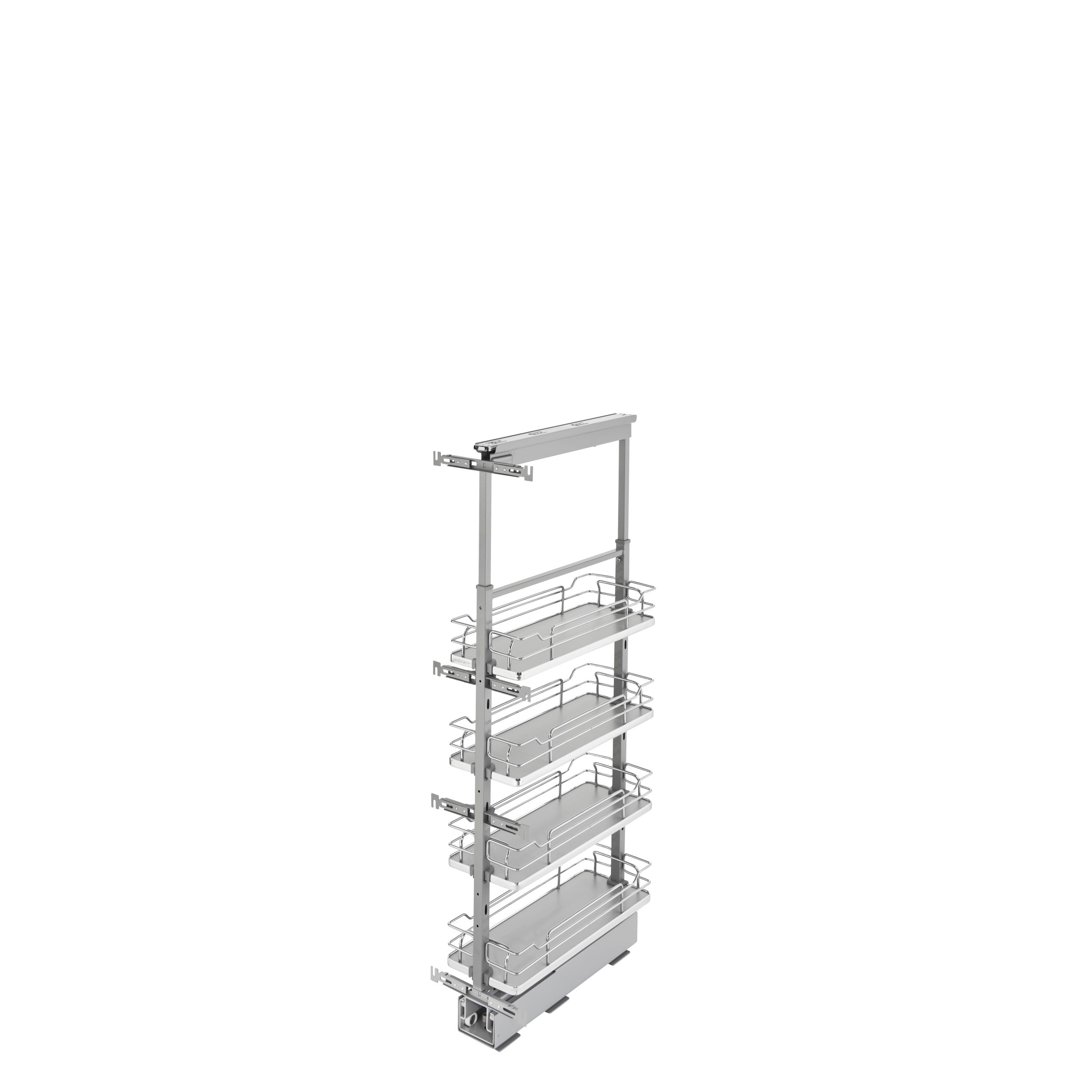 8 in Chrome Solid Bottom Pantry Pullout Soft Close Gray  8.25 in (210 mm) W x 21.69 in (551 mm) D x 43.41 in (1103 mm) H