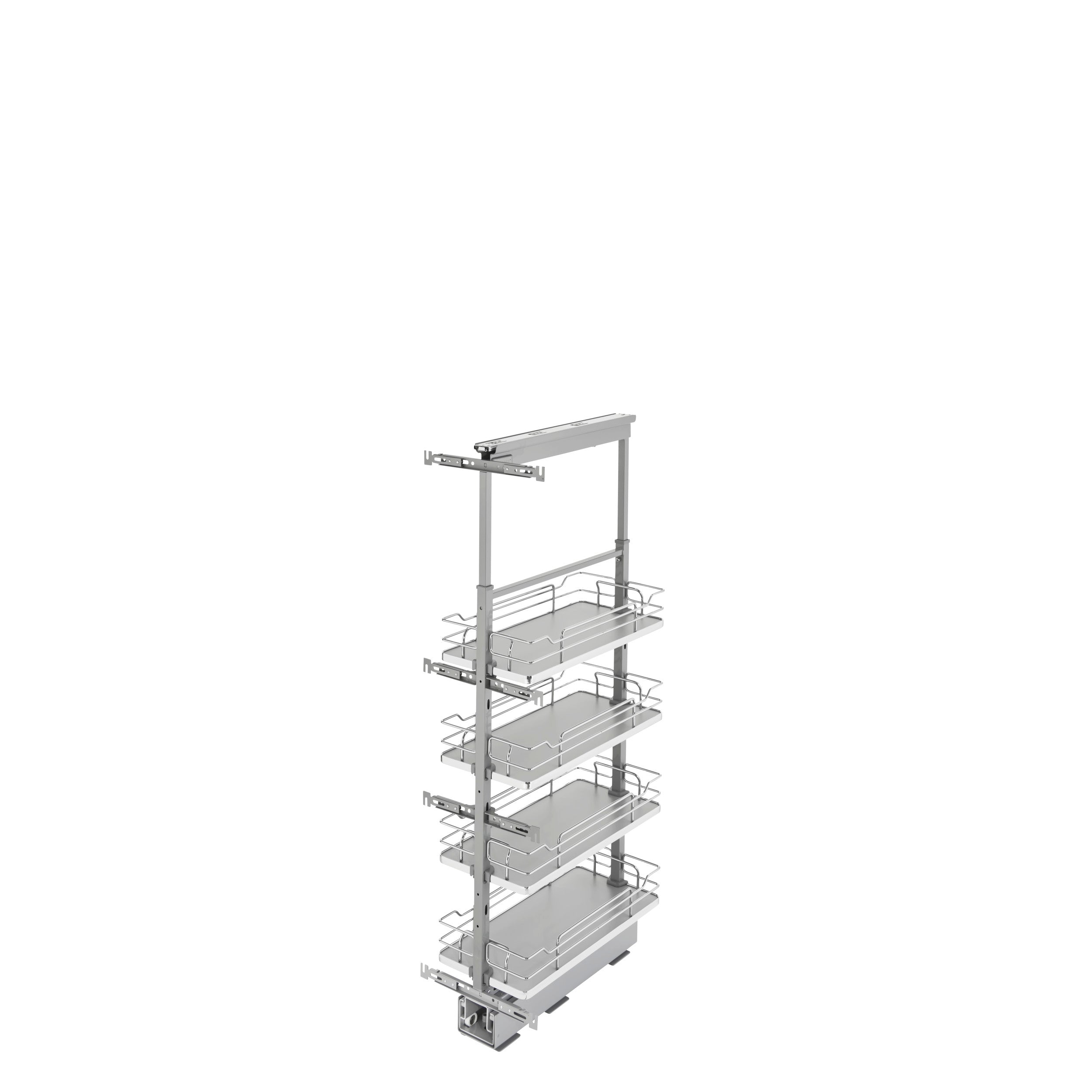 10 in Chrome Solid Bottom Pantry Pullout Soft Close Gray  10.25 in (260 mm) W x 21.69 in (551 mm) D x 43.41 in (1103 mm) H
