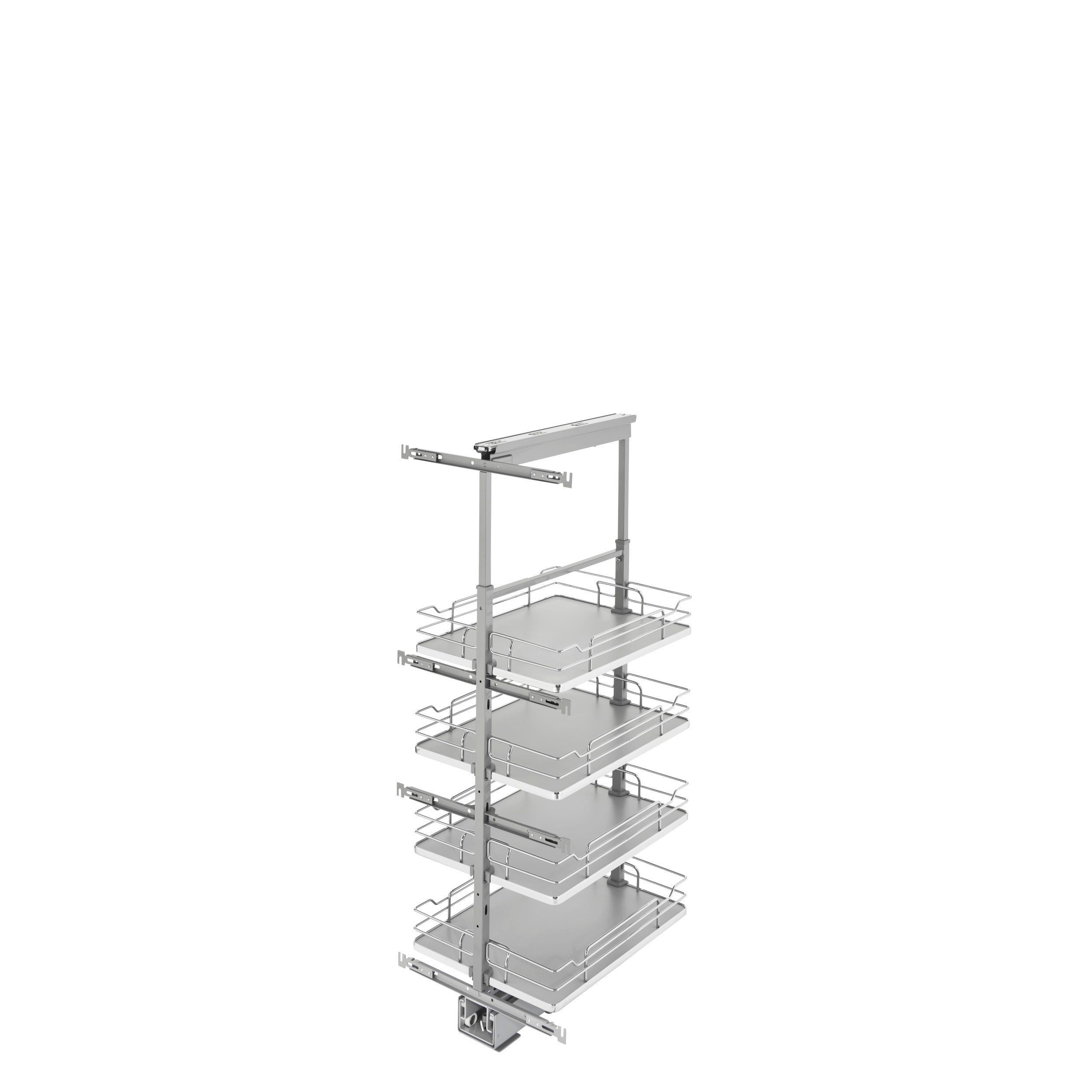 16 in Chrome Solid Bottom Pantry Pullout Soft Close Gray  16.25 in (413 mm) W x 21.69 in (551 mm) D x 43.41 in (1103 mm) H