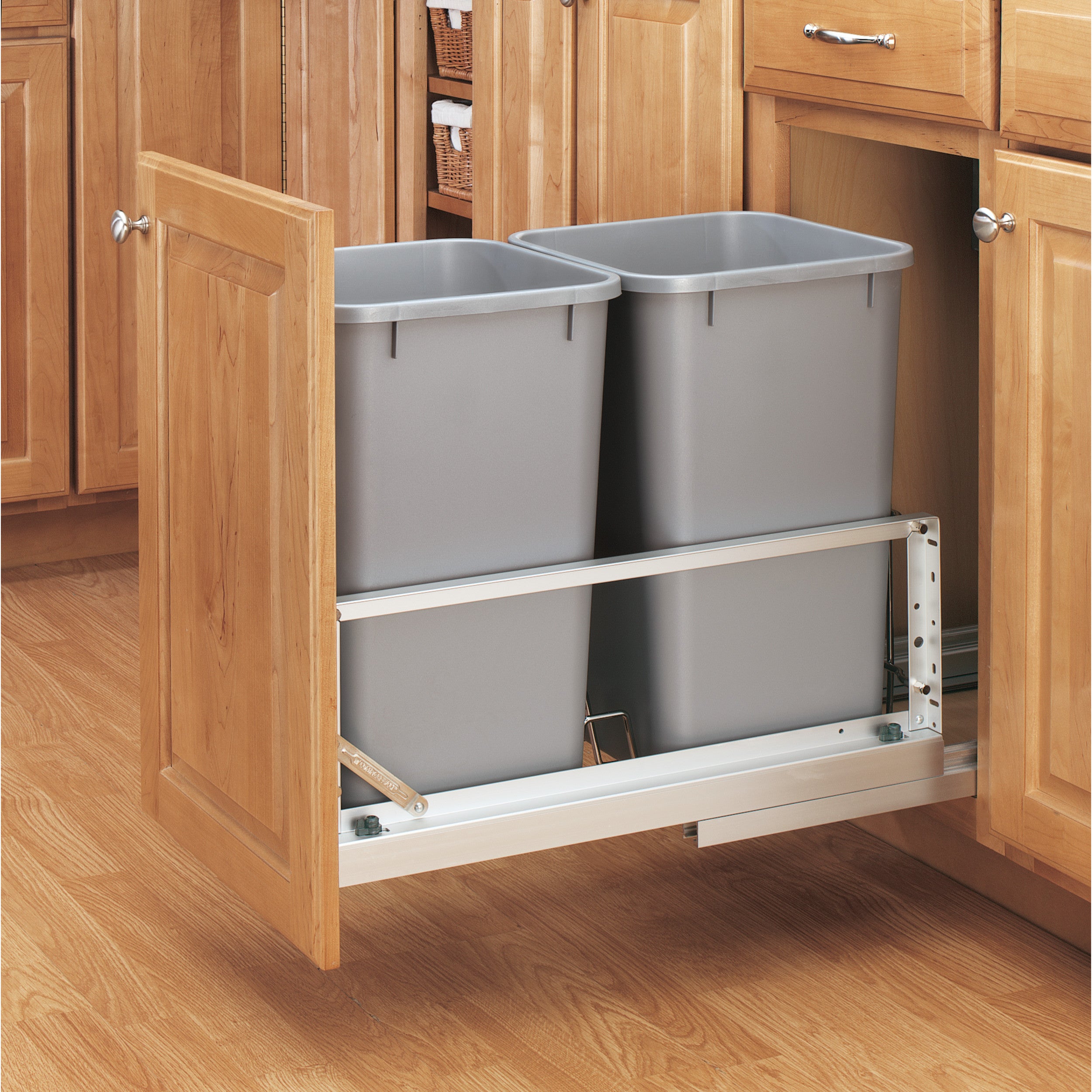 Double 27 Qrt Pull-Out Waste Containers Silver  11.69 in (297 mm) W x 22.25 in (565 mm) D x 18.94 in (481 mm) H