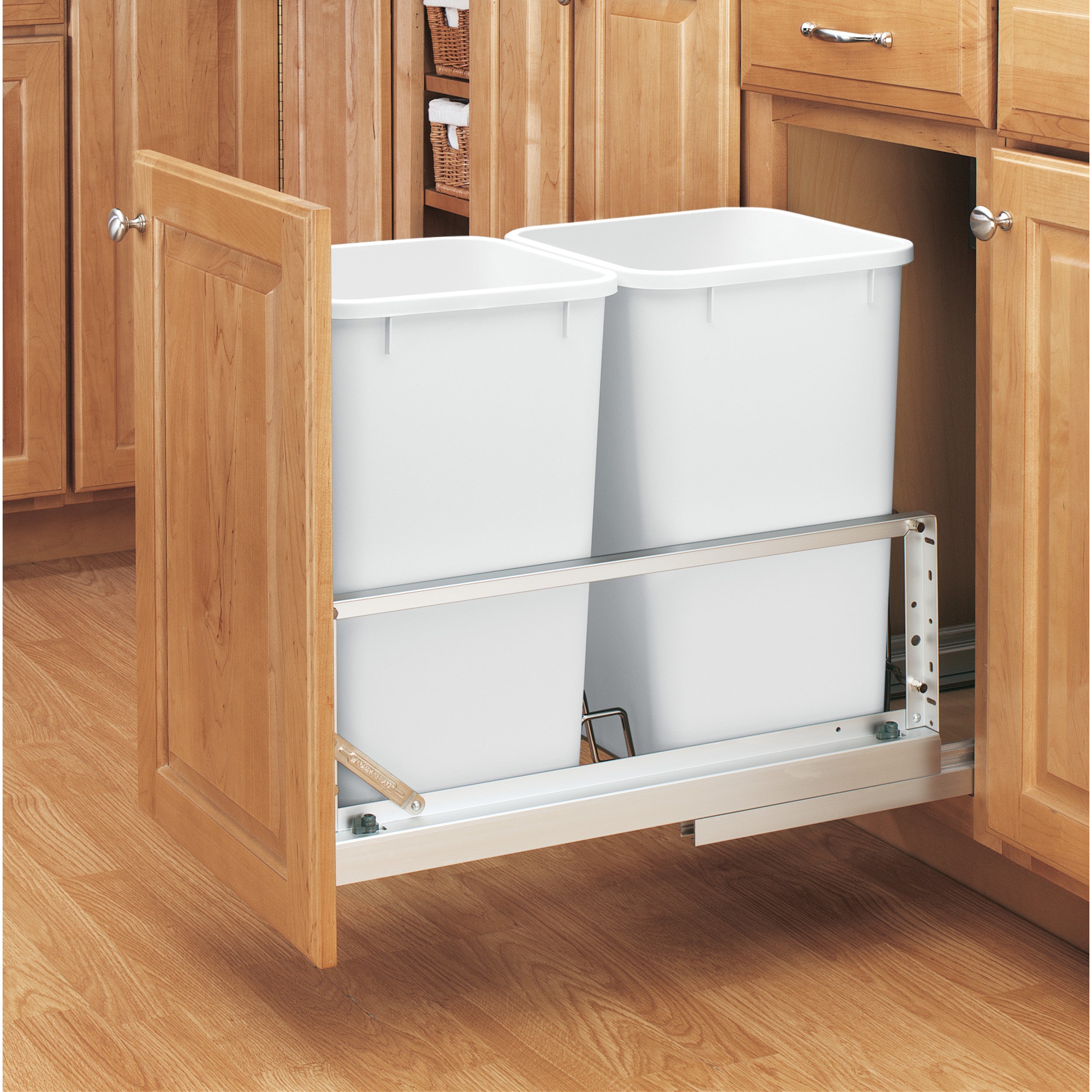 Double 27 Qrt Pull-Out Waste Containers White  11.69 in (297 mm) W x 22.25 in (565 mm) D x 18.94 in (481 mm) H