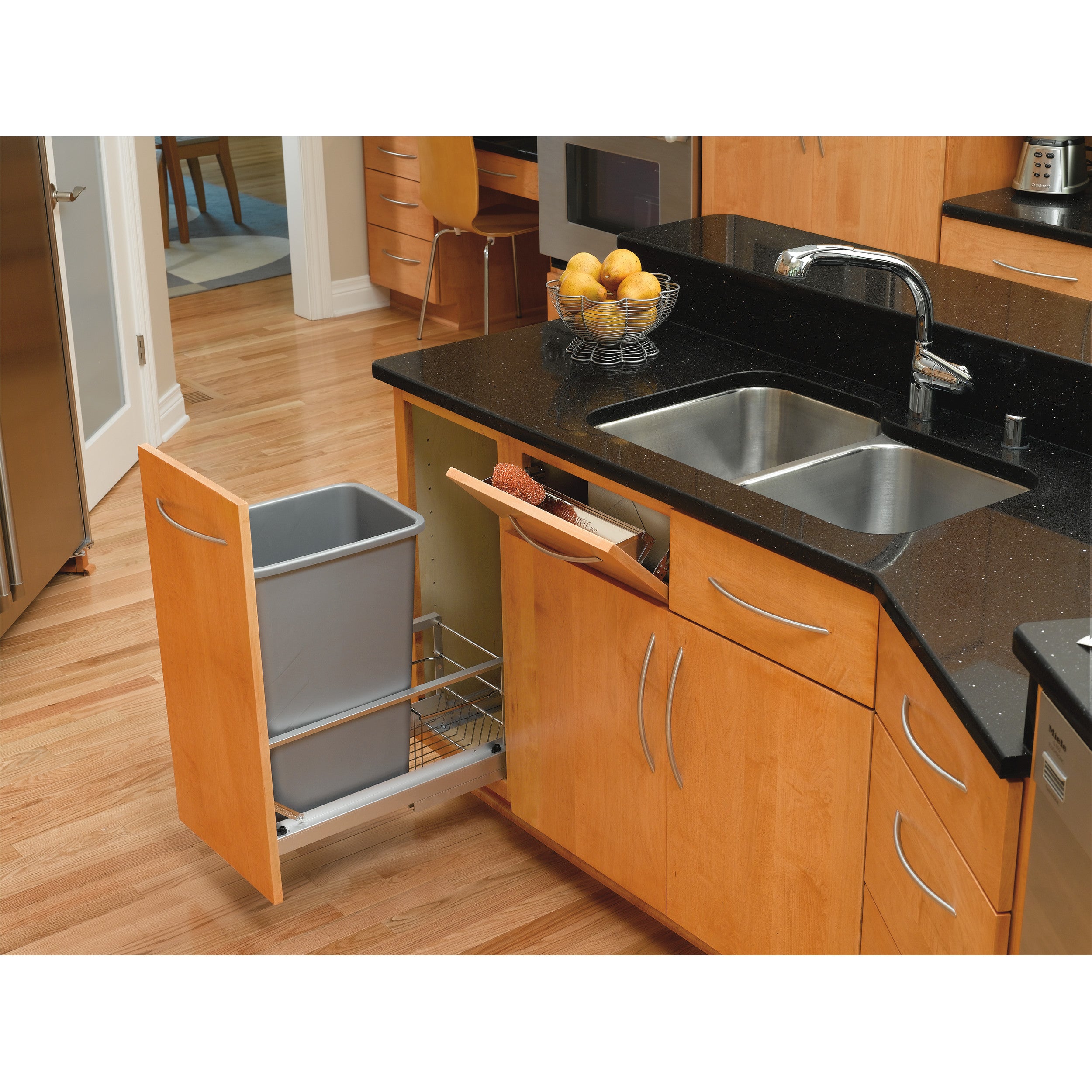 50 Qrt Pull-Out Waste Container Silver  10.75 in (273 mm) W x 21.94 in (557 mm) D x 23.13 in (588 mm) H