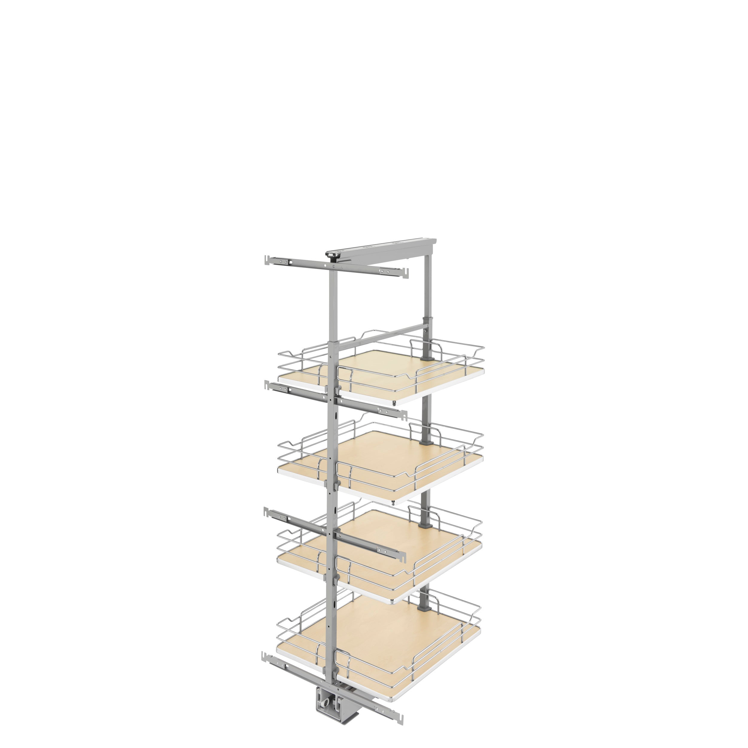 19 in Chrome Solid Bottom Pantry Pullout Soft Close Natural  19.25 in (489 mm) W x 21.69 in (551 mm) D x 50.75 in (1289 mm) H