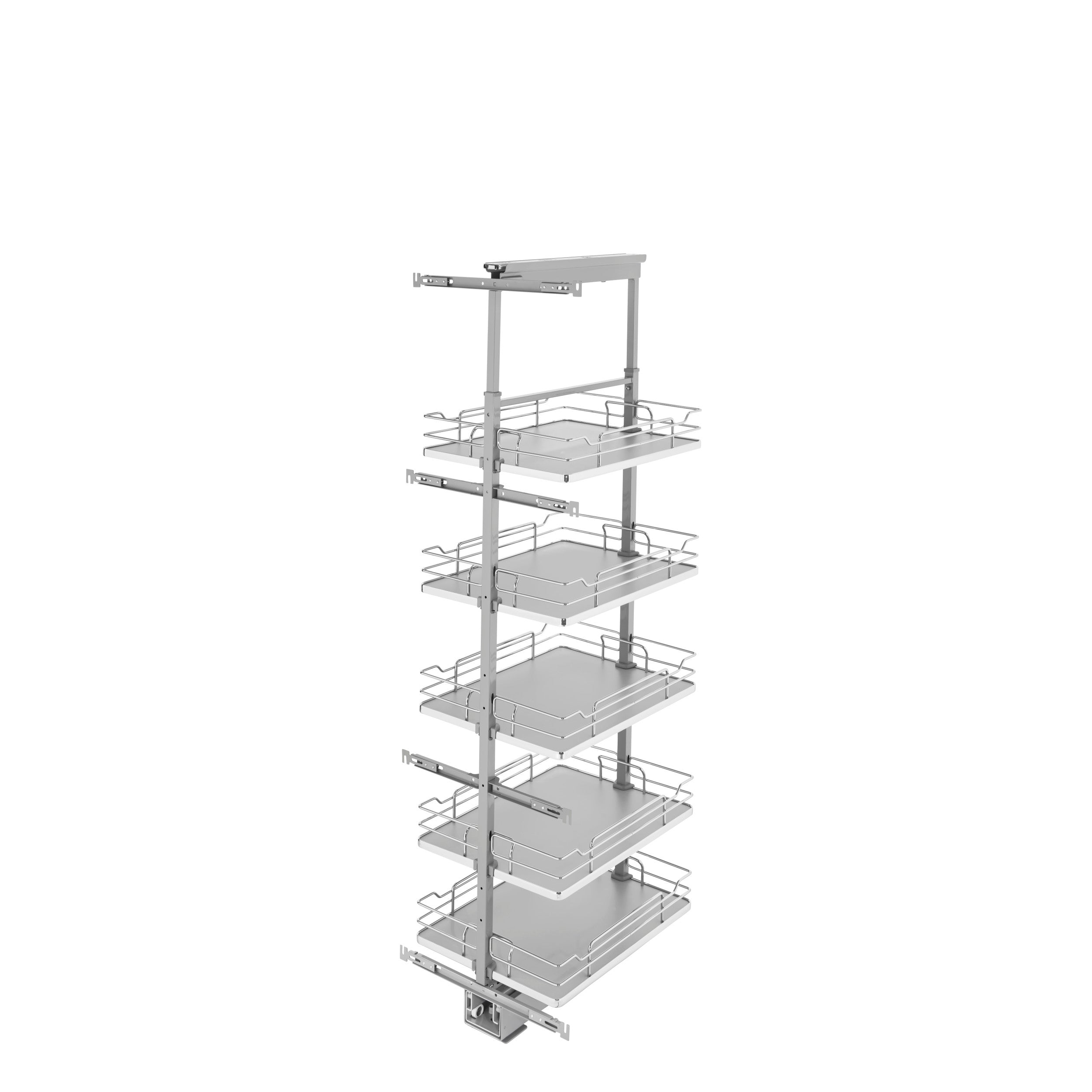 16 in Chrome Solid Bottom Pantry Pullout Soft Close Gray  16.25 in (413 mm) W x 21.67 in (550 mm) D x 58.25 in (1480 mm) H