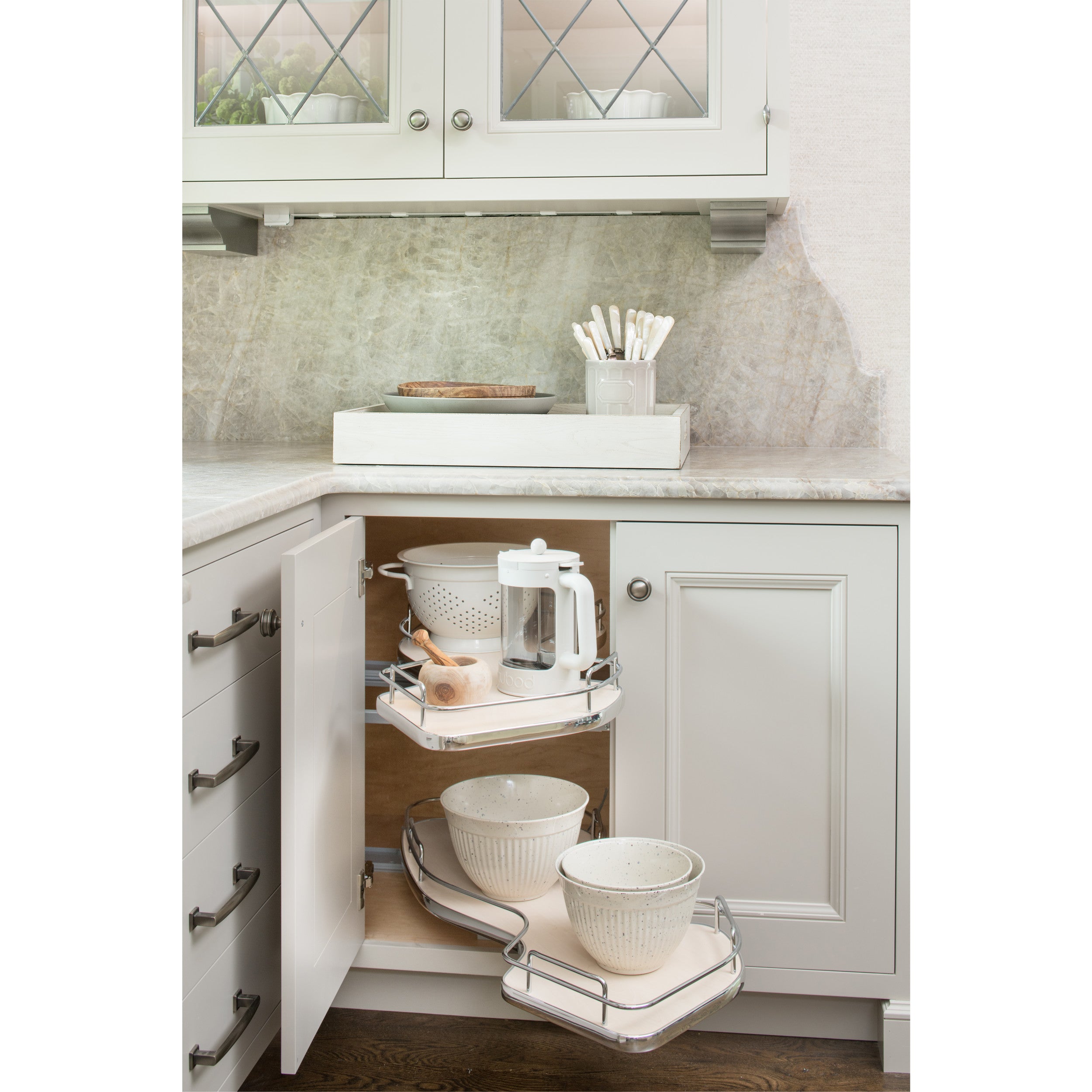 15 in Two-Tier Organizer for a Blind Left Natural  33 in (838 mm) W x 21.88 in (556 mm) D x 24.44 in (621 mm) H
