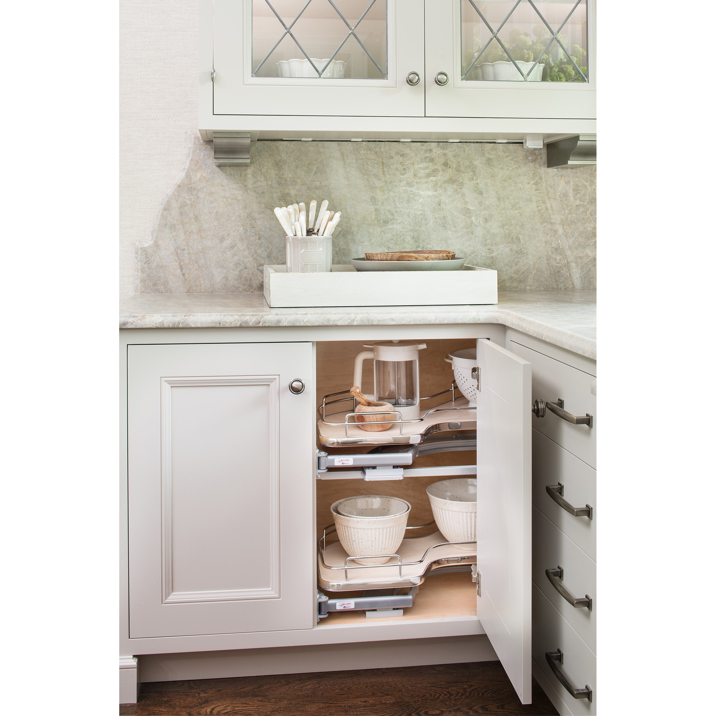 18 in Two-Tier Organizer for a Blind Right Natural  37.63 in (956 mm) W x 21.56 in (548 mm) D x 24.44 in (621 mm) H