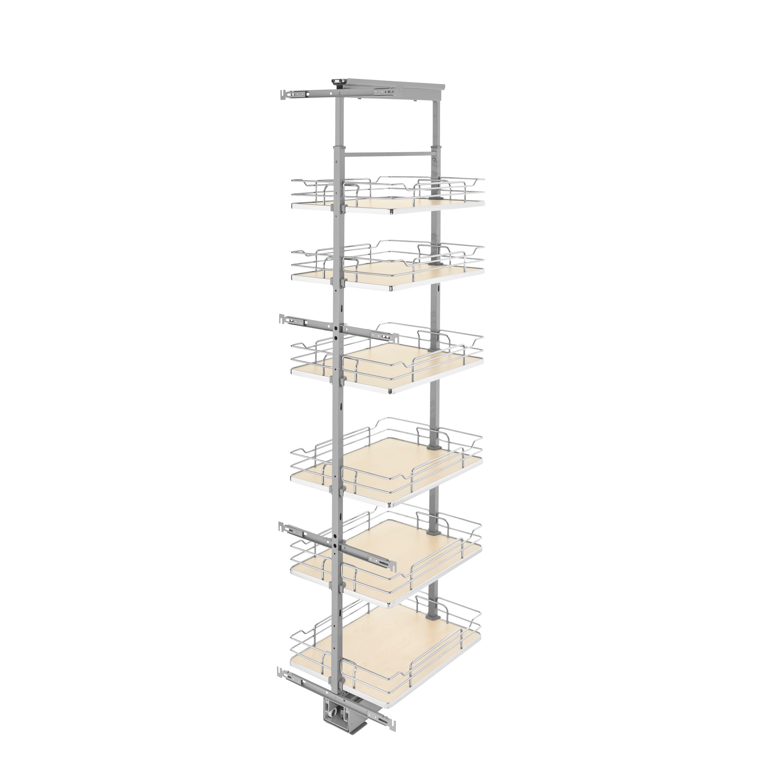 16 in Chrome Solid Bottom Pantry Pullout Soft Close Natural  16.25 in (413 mm) W x 21.69 in (551 mm) D x 73.63 in (1870 mm) H