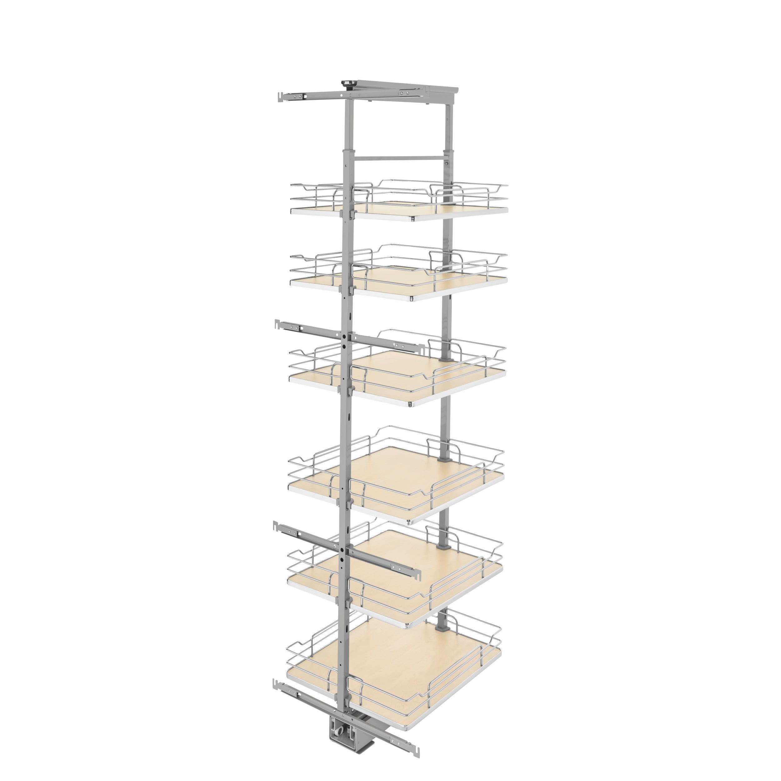 19 in Chrome Solid Bottom Pantry Pullout Soft Close Natural  19.25 in (489 mm) W x 21.69 in (551 mm) D x 73.63 in (1870 mm) H