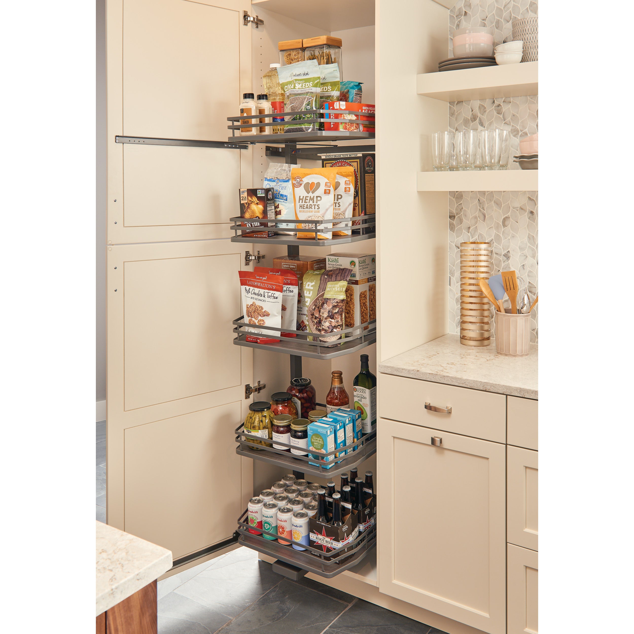 18 in Flat Wire Swing Out Pantry Gray  14.19 in (360 mm) W x 18.5 in (470 mm) D x 74.06 in (1881 mm) H