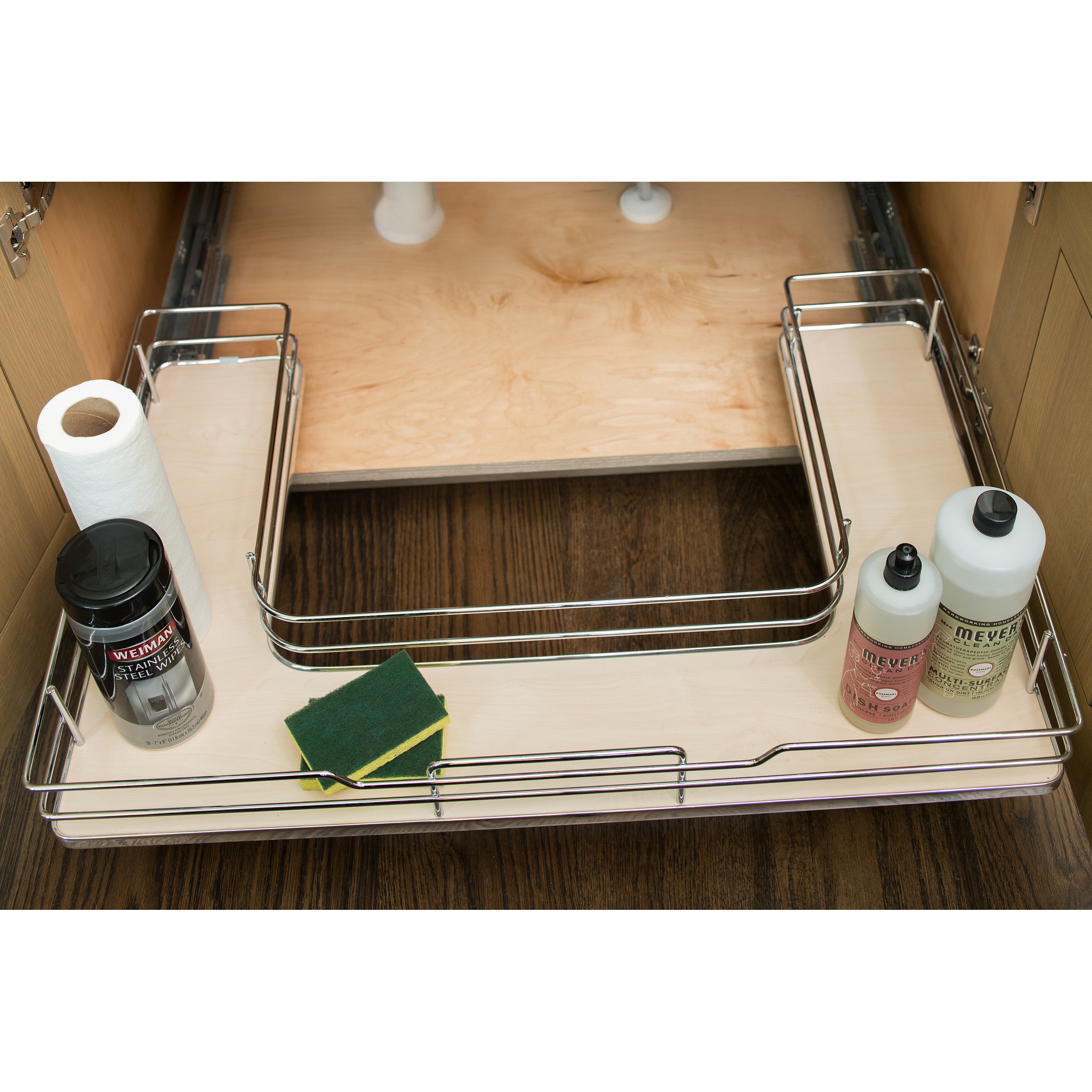 30 in Chrome U-Shaped Solid Bottom Pull Out w/Soft-Close Natural  29.5 in (749 mm) W x 22 in (559 mm) D x 5.25 in (133 mm) H