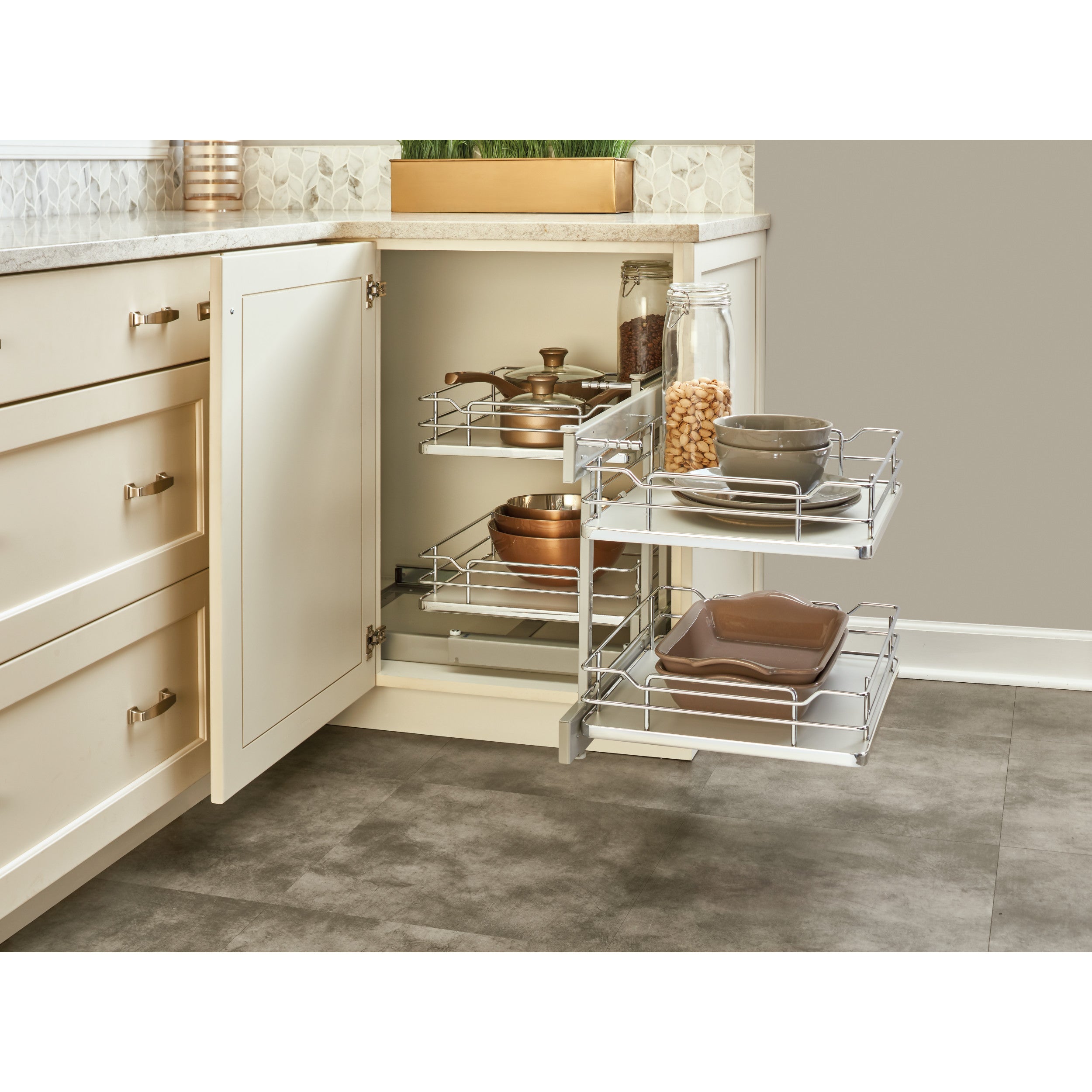 15 in Gray Blind Corner Organizer Soft-Close Gray  26.25 in (667 mm) W x 20.25 in (514 mm) D x 21 in (533 mm) H