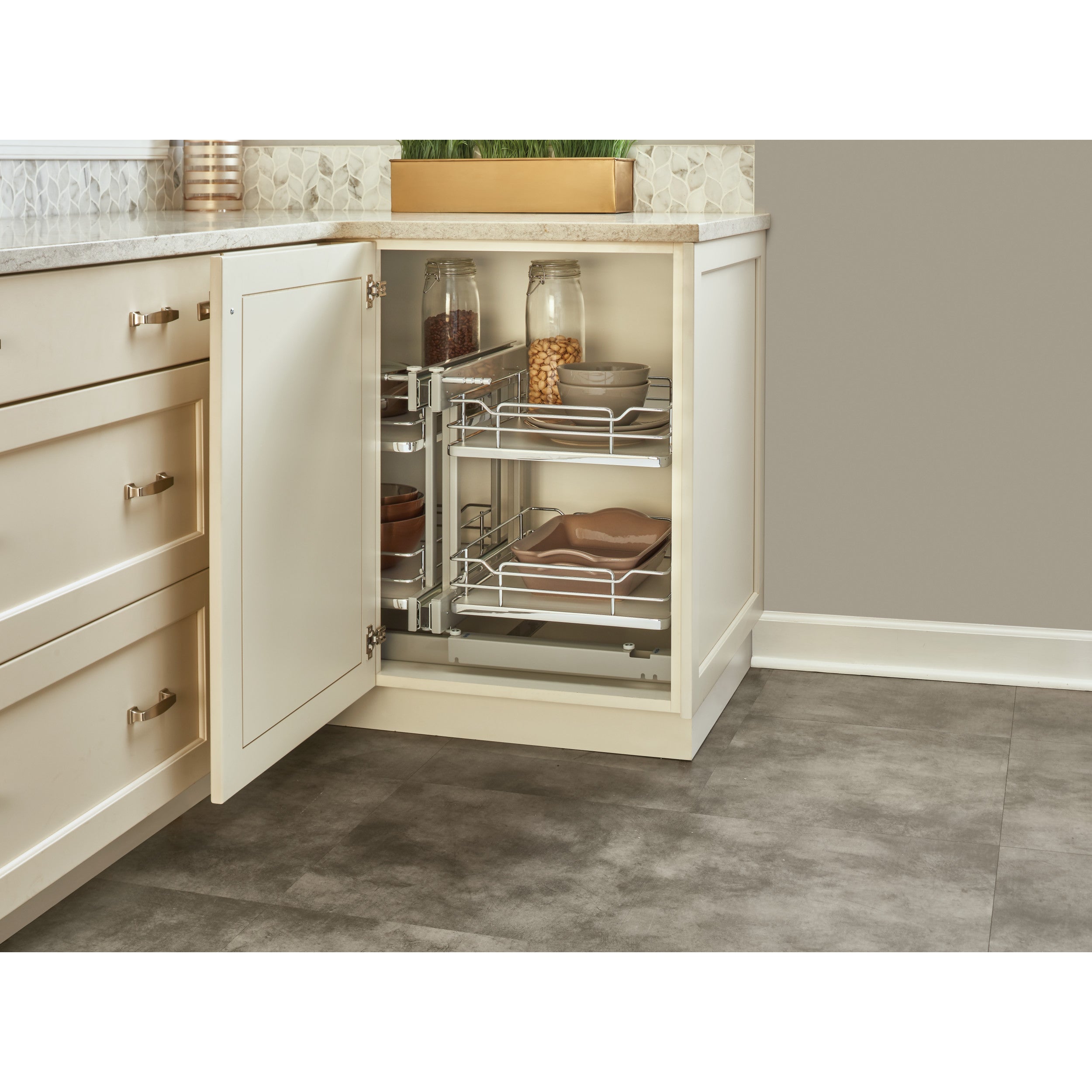 18 in Gray Blind Corner Organizer Soft-Close Gray  32.25 in (819 mm) W x 20.25 in (514 mm) D x 21 in (533 mm) H