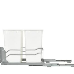 Double 35 Qrt Pull-out Waste Container Soft-Close White  14.38 in (365 mm) W x 22.25 in (565 mm) D x 19 in (483 mm) H
