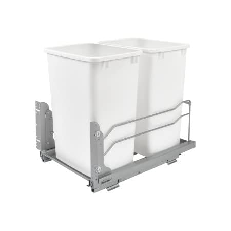 Double 35 Qrt Pull-out Waste Container Soft-Close White  14.38 in (365 mm) W x 22.25 in (565 mm) D x 19 in (483 mm) H