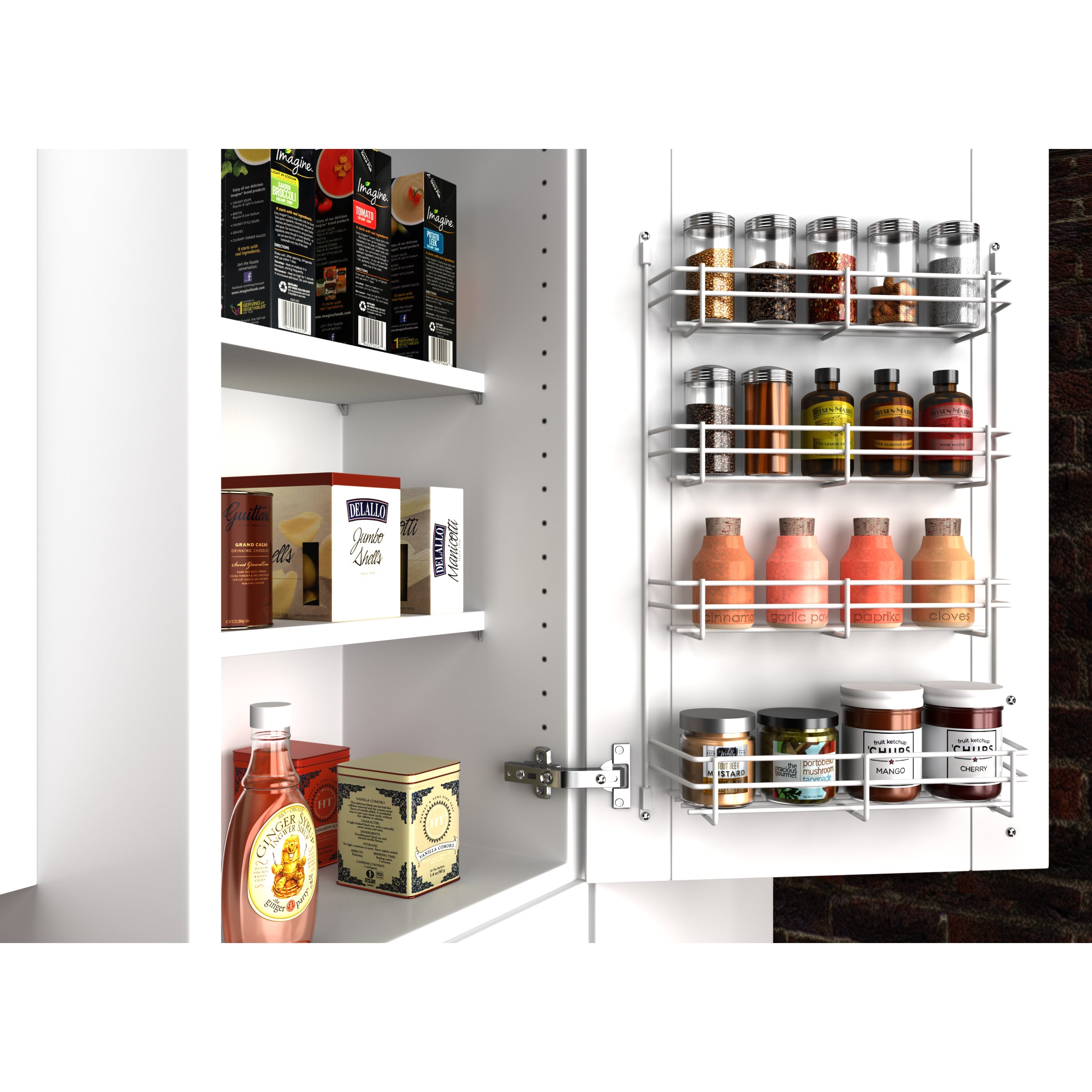 14 in Door Mount Spice Rack White  13.63 in (346 mm) W x 2.38 in (60 mm) D x 21.38 in (543 mm) H
