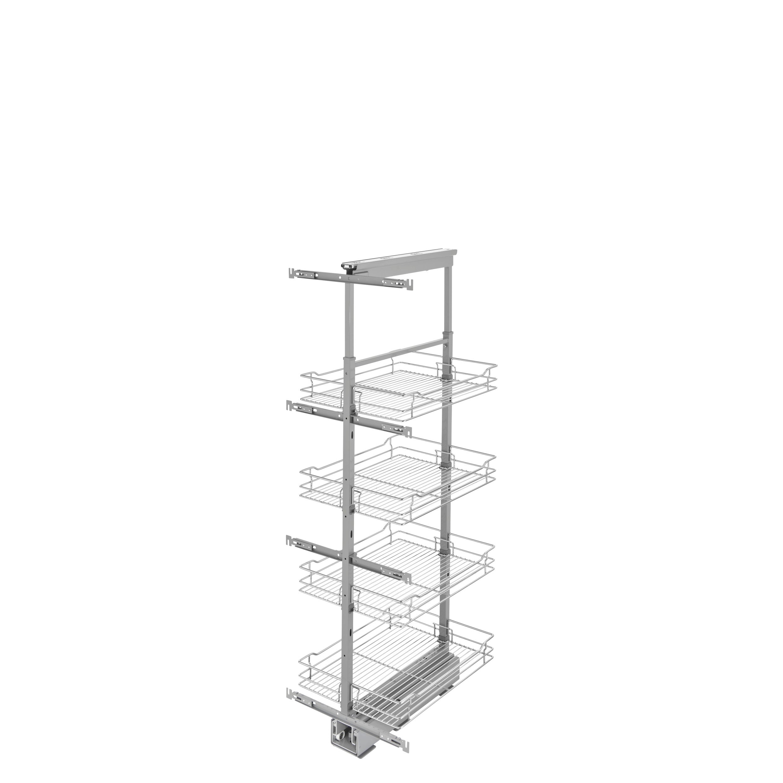 16 in Chrome Basket Pantry Pullout Soft Close Chrome  14.25 in (362 mm) W x 21.69 in (551 mm) D x 50.75 in (1289 mm) H