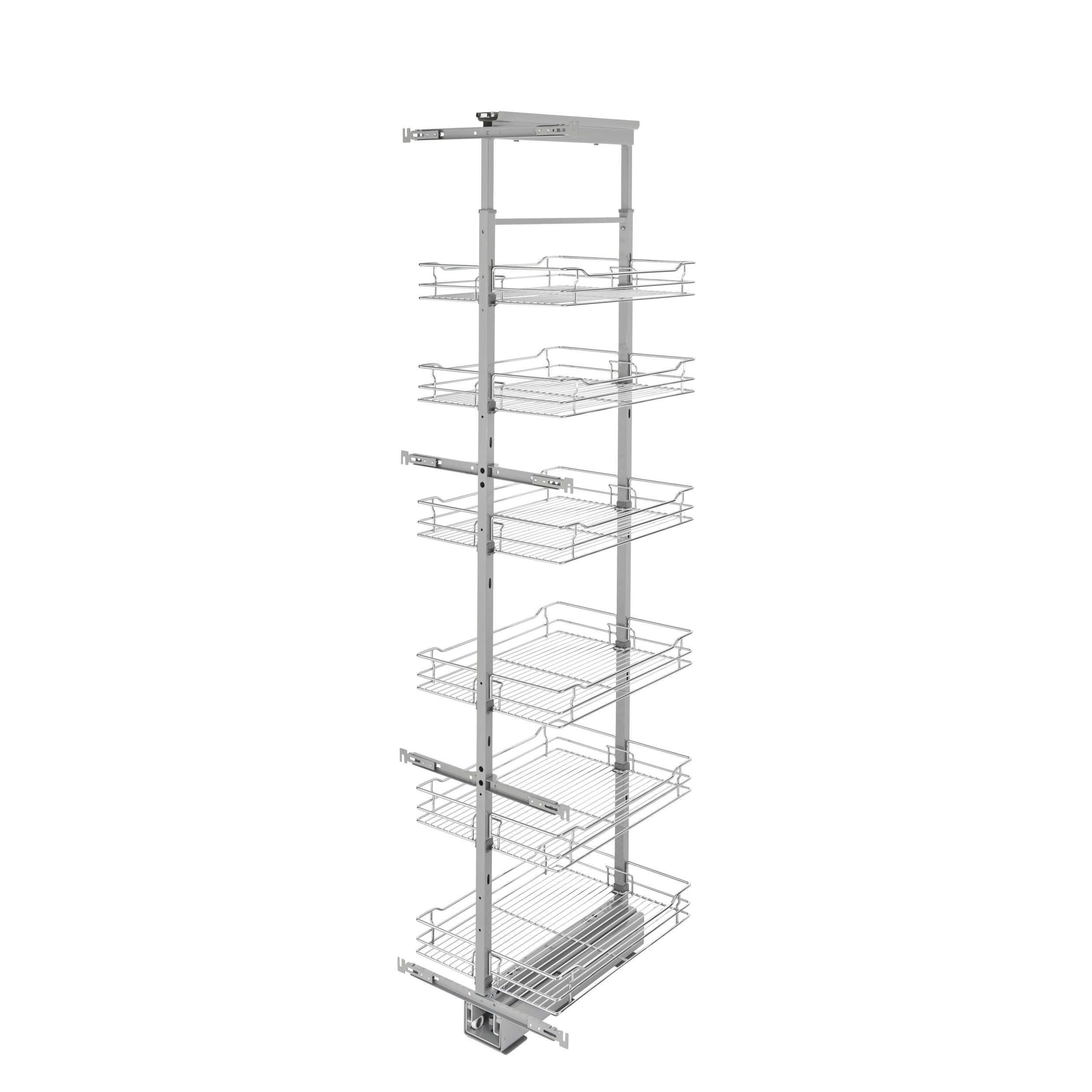 16 in Chrome Basket Pantry Pullout Soft Close Chrome  16.25 in (413 mm) W x 21.69 in (551 mm) D x 73.63 in (1870 mm) H