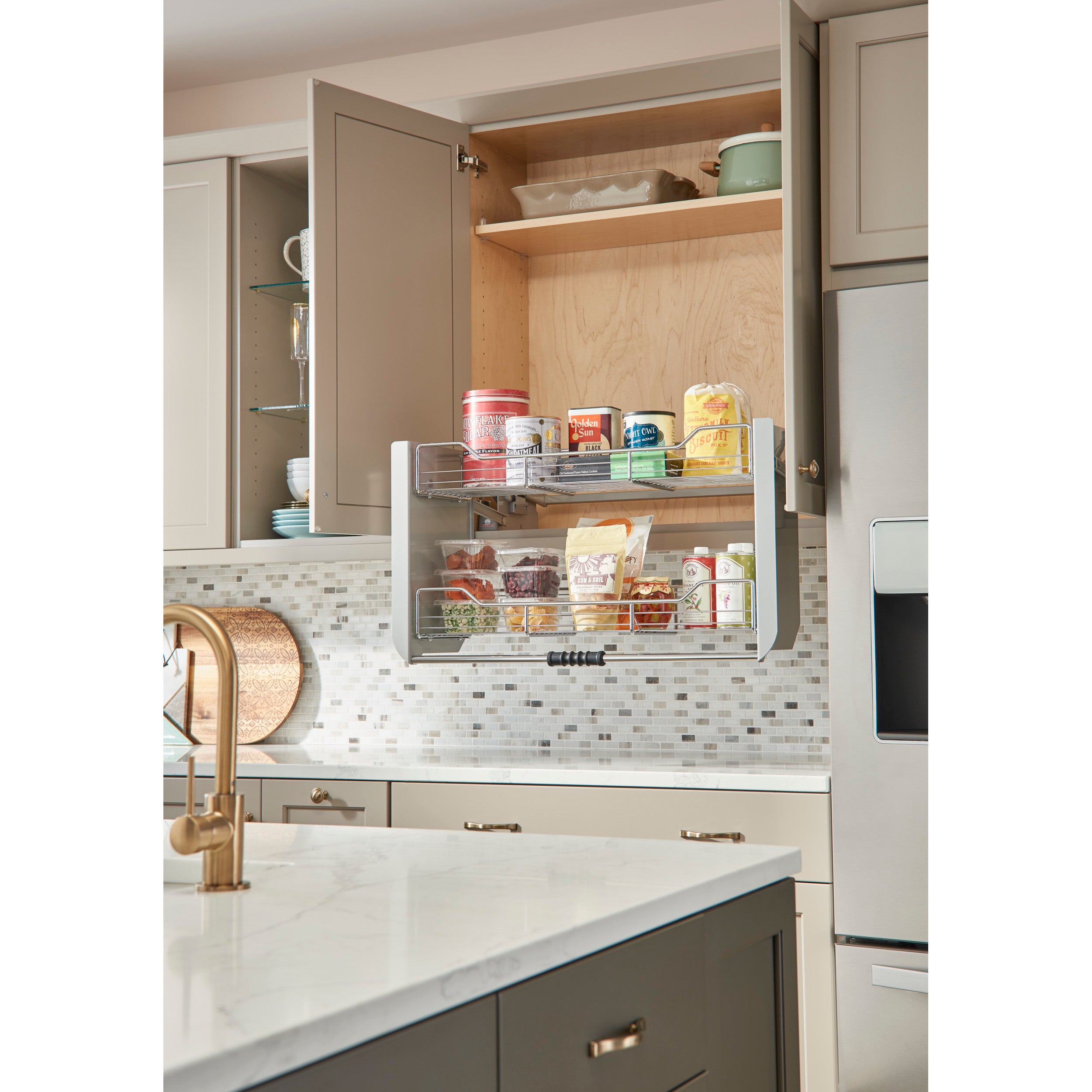 36 in Chrome Pull Down Shelf Chrome  34.25 in (870 mm) W x 10.5 in (267 mm) D x 18.38 in (467 mm) H