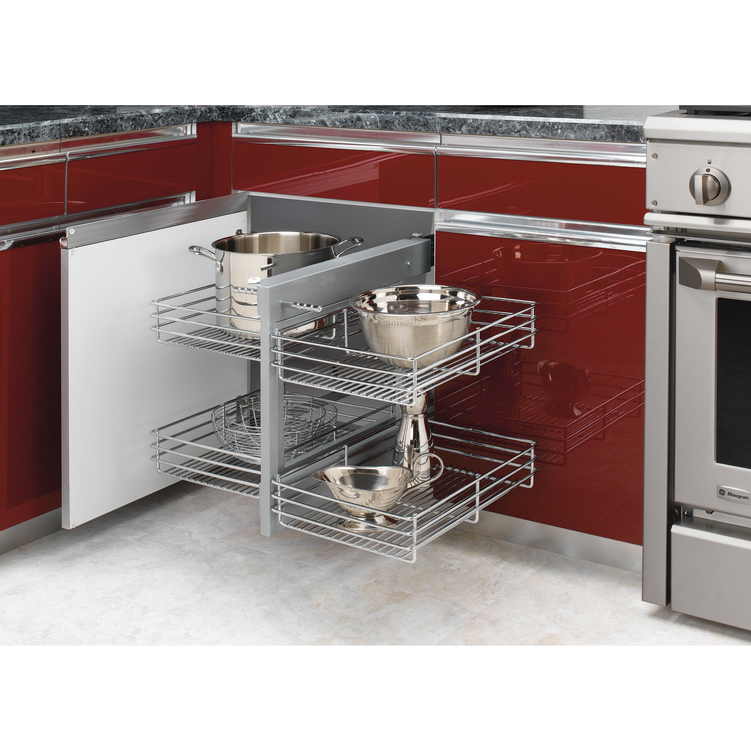 15 in Chrome Blind Corner Organizer Chrome  26.25 in (667 mm) W x 20.25 in (514 mm) D x 20.88 in (530 mm) H