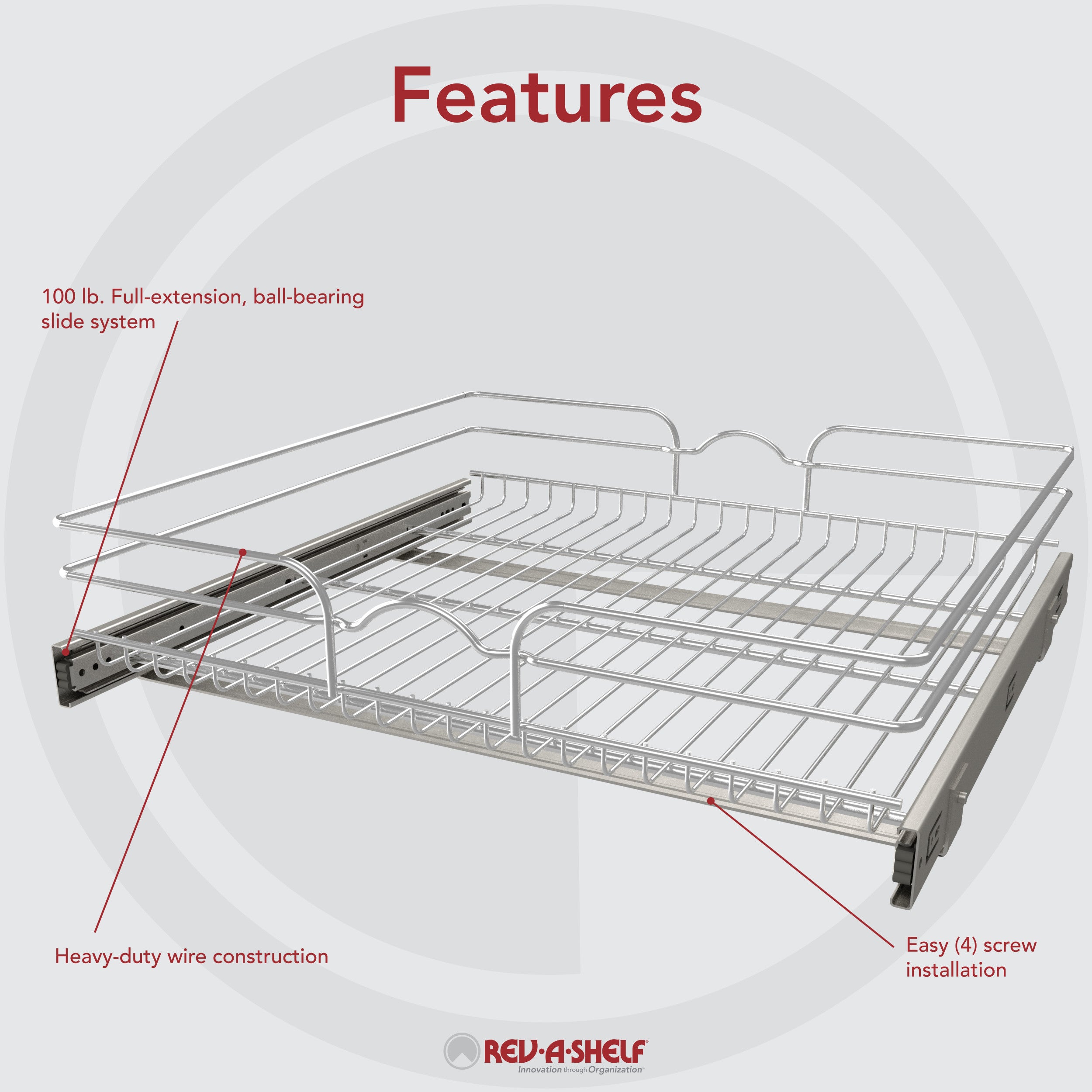 24" SINGLE CHROME WIRE BASKET 23.73"W X 21.91"D X 5.55"H