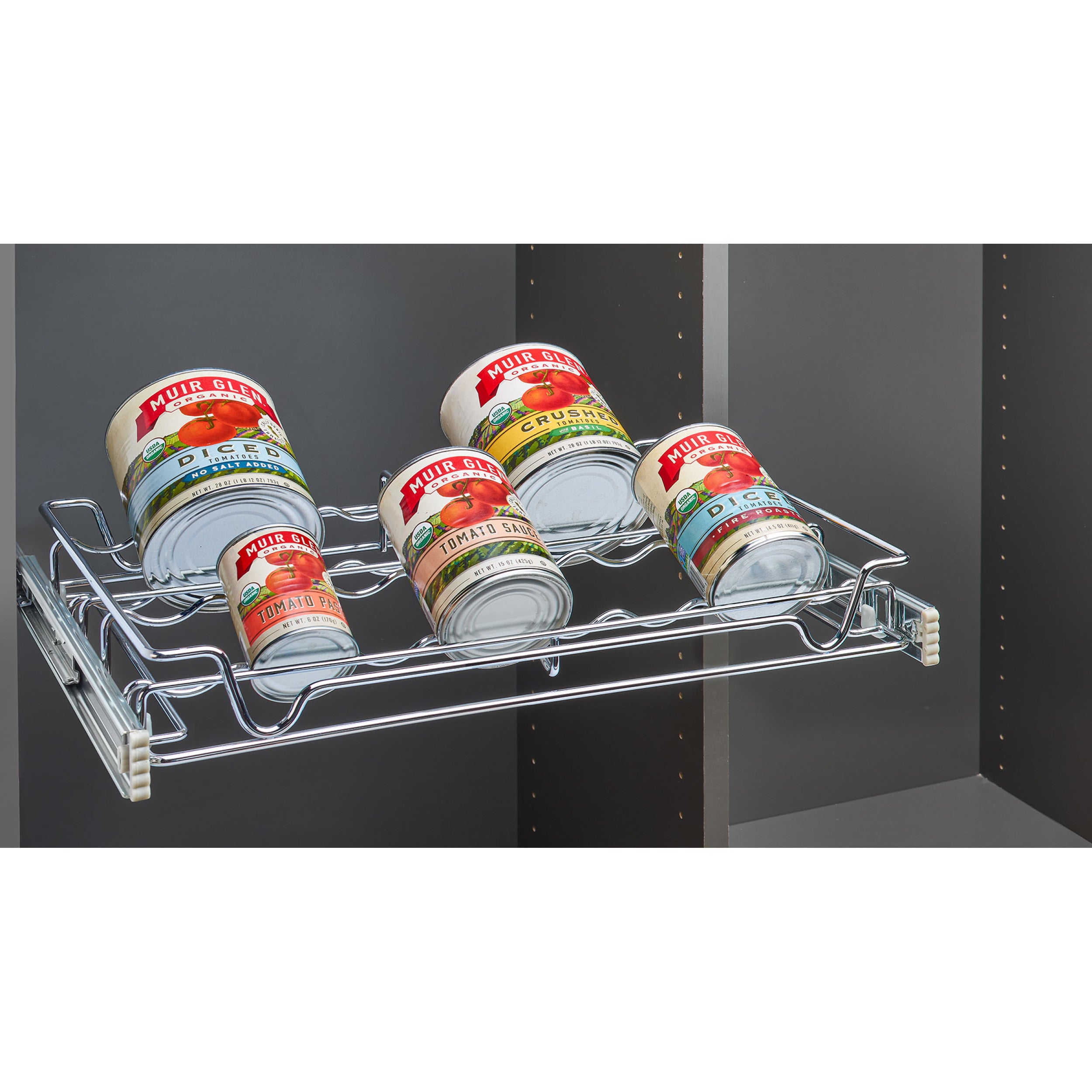 18 in Deluxe Sliding Spice/Can Rack Chrome  18 in (457 mm) W x 14 in (356 mm) D x 2.36 in (60 mm) H